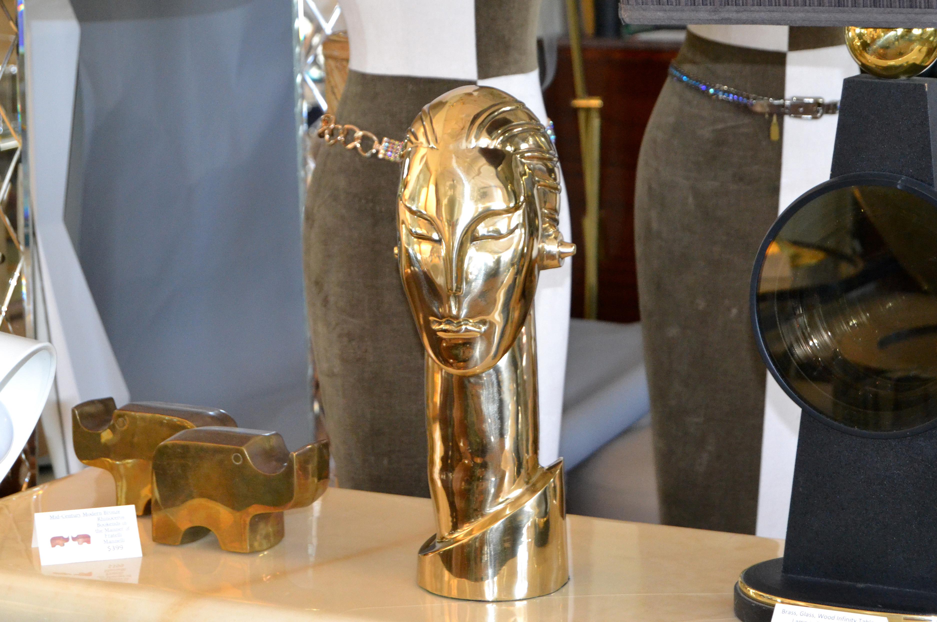 Art Deco Style Hagenauer Manner Bronze Bust, Figurative Sculpture Elongated Neck 2