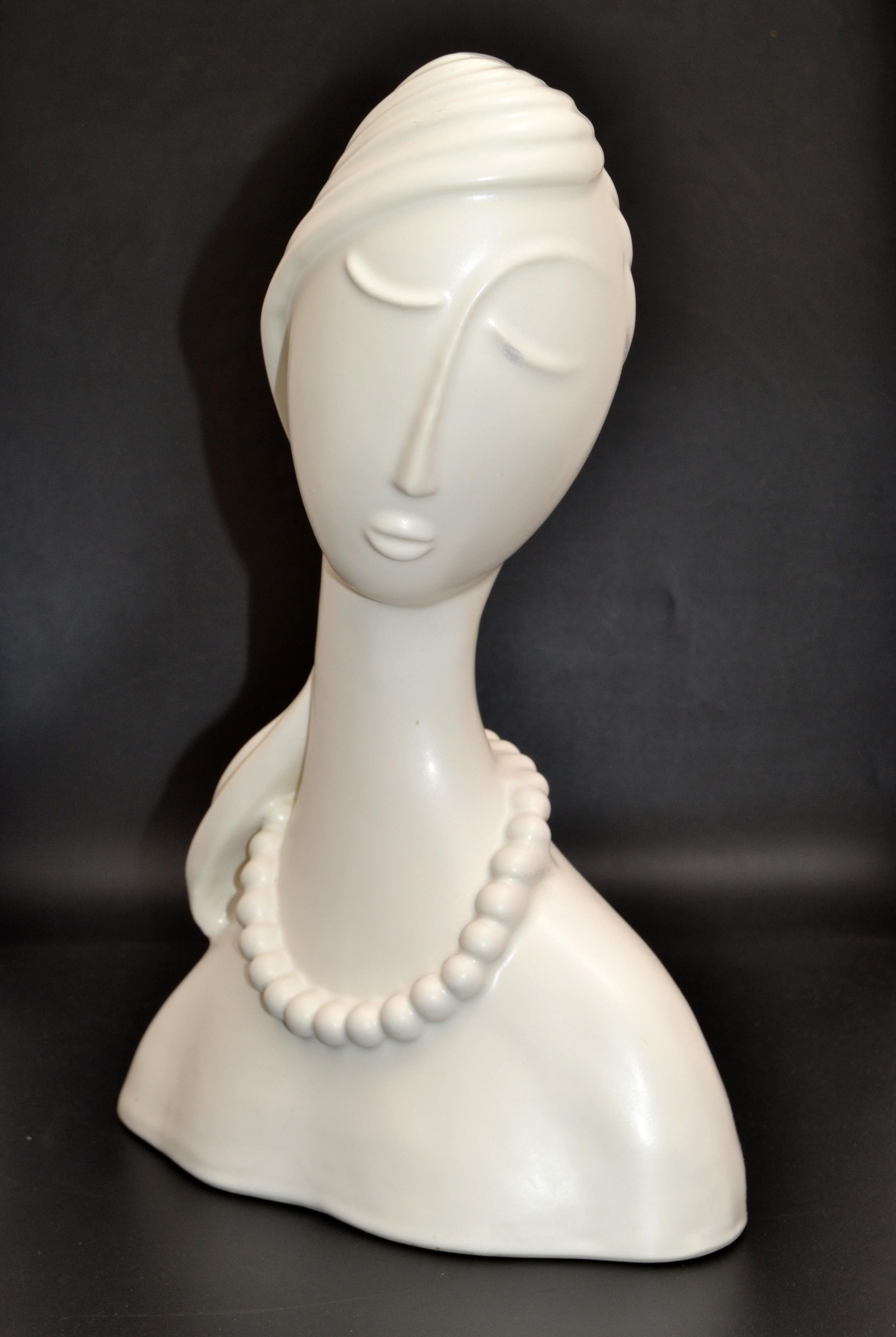 Mid-Century Modern Art Deco Style Hagenauer Manner Ceramic Lady Bust Figurative Sculpture Haeger