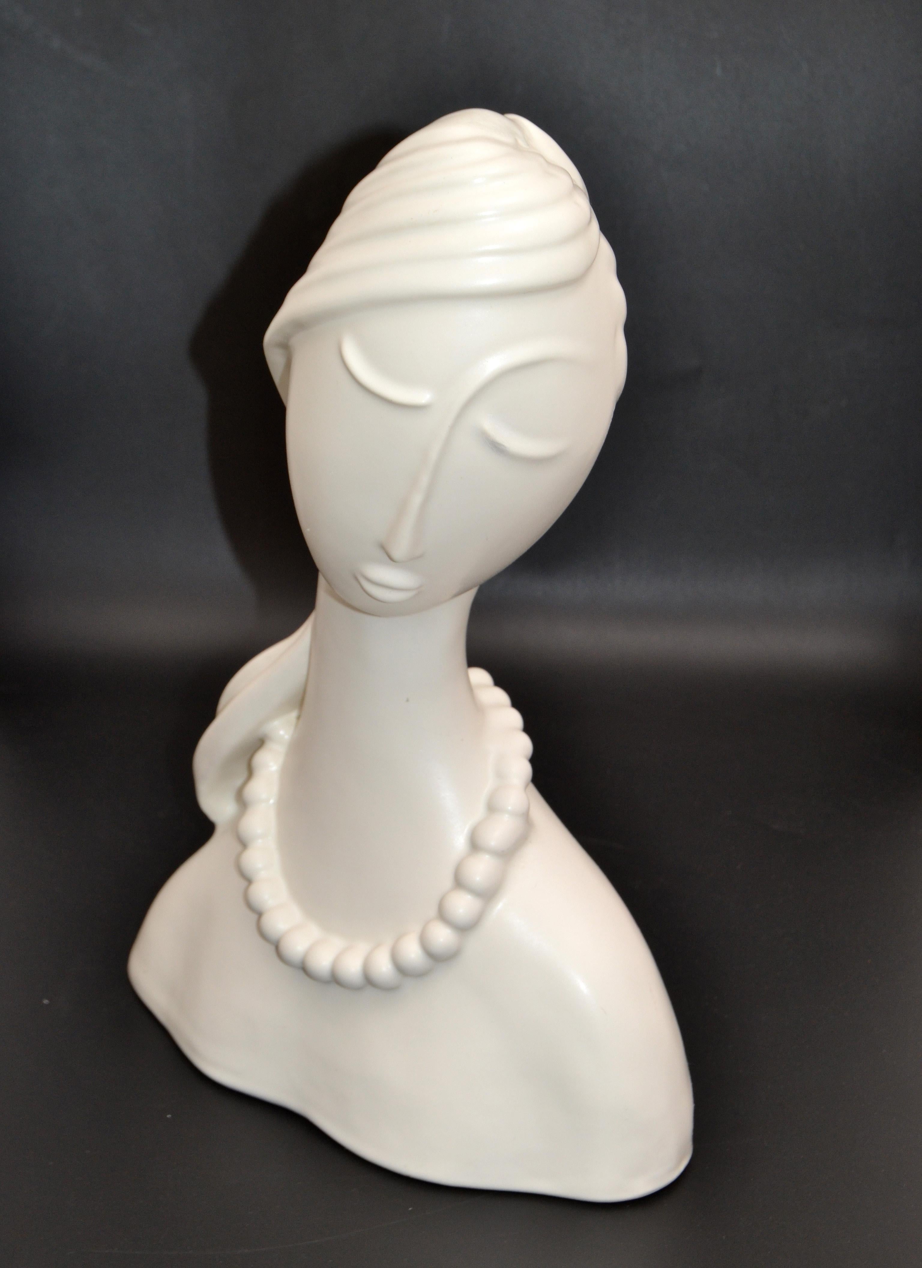 American Art Deco Style Hagenauer Manner Ceramic Lady Bust Figurative Sculpture Haeger