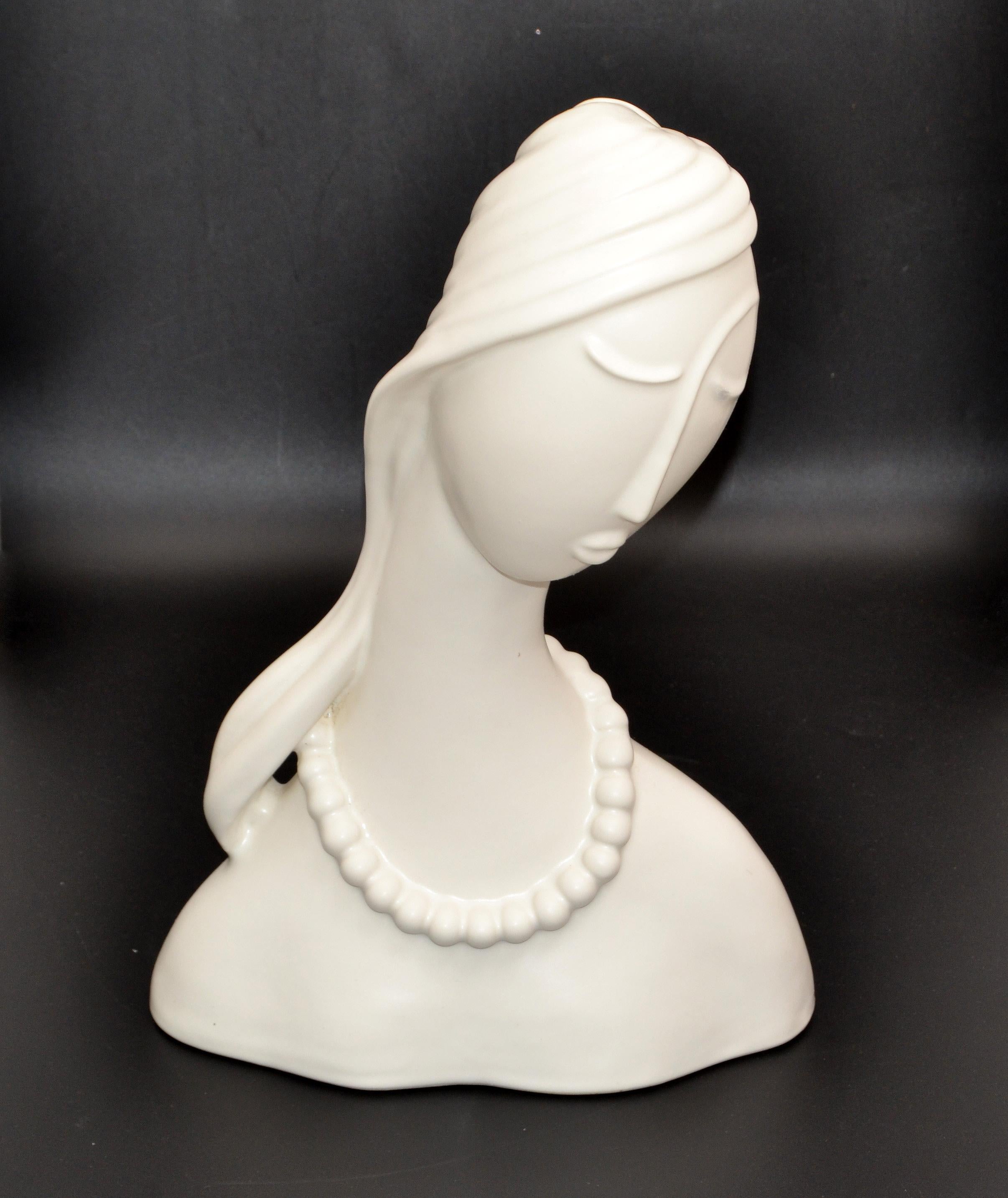 Glazed Art Deco Style Hagenauer Manner Ceramic Lady Bust Figurative Sculpture Haeger