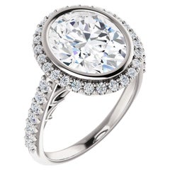 Art Deco Style Halo GIA Oval Diamond Engagement Ring 18k White Gold 1.25 Carats