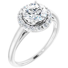 Art Deco Style Halo Round Brilliant White Diamond Engagement Ring
