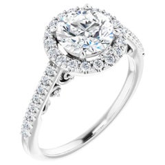 Art Deco Style Halo GIA Round Brilliant White Diamond Engagement Wedding Ring