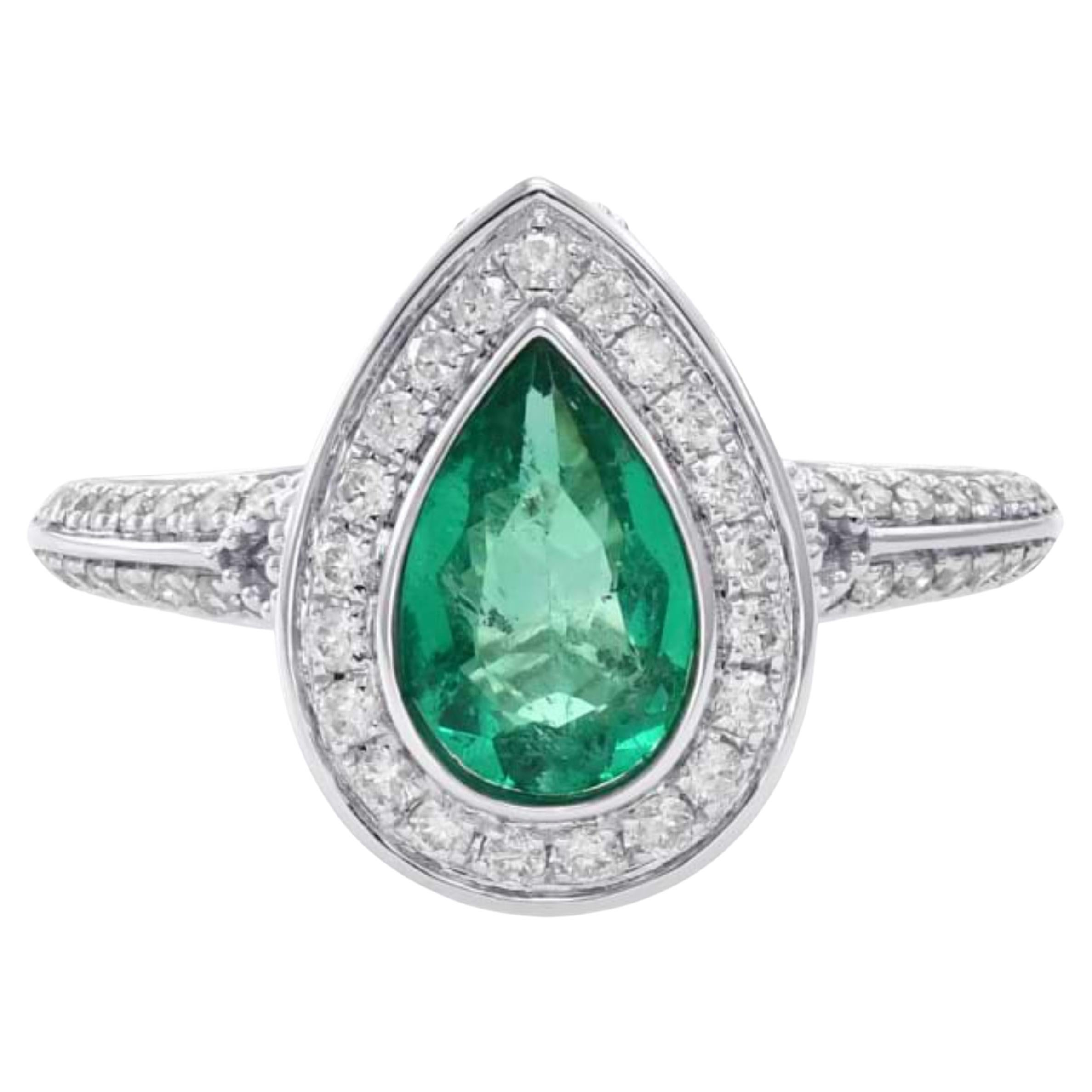 Pear Cut Diamond and Emerald Halo Ring Engagement Ring in Platinum, 2. ...