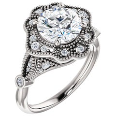 Art Deco Style Halo Round Moissanite Diamond Wedding Ring 14k Gold 3.76 Carats