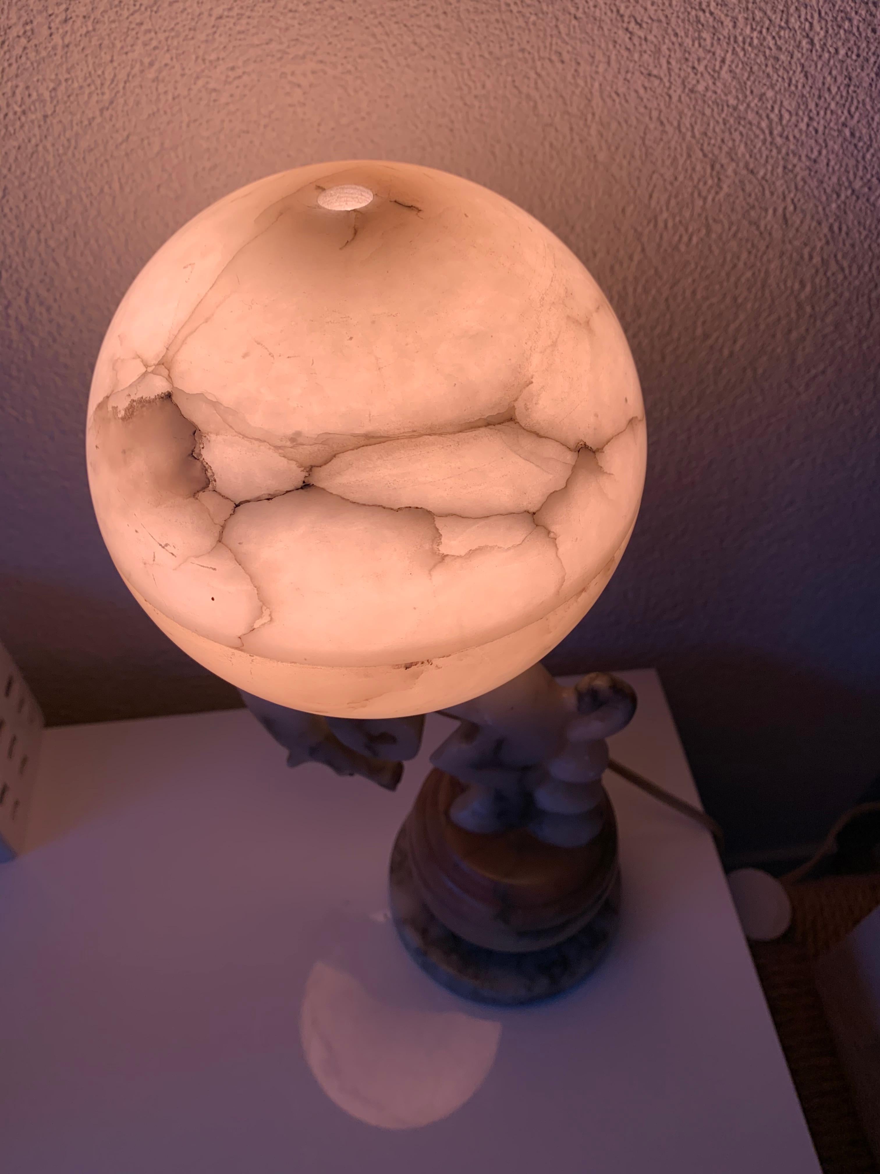 Lampe de table Art Déco sculptée à la main en marbre, cheval de rodéo piqué et albâtre en vente 11