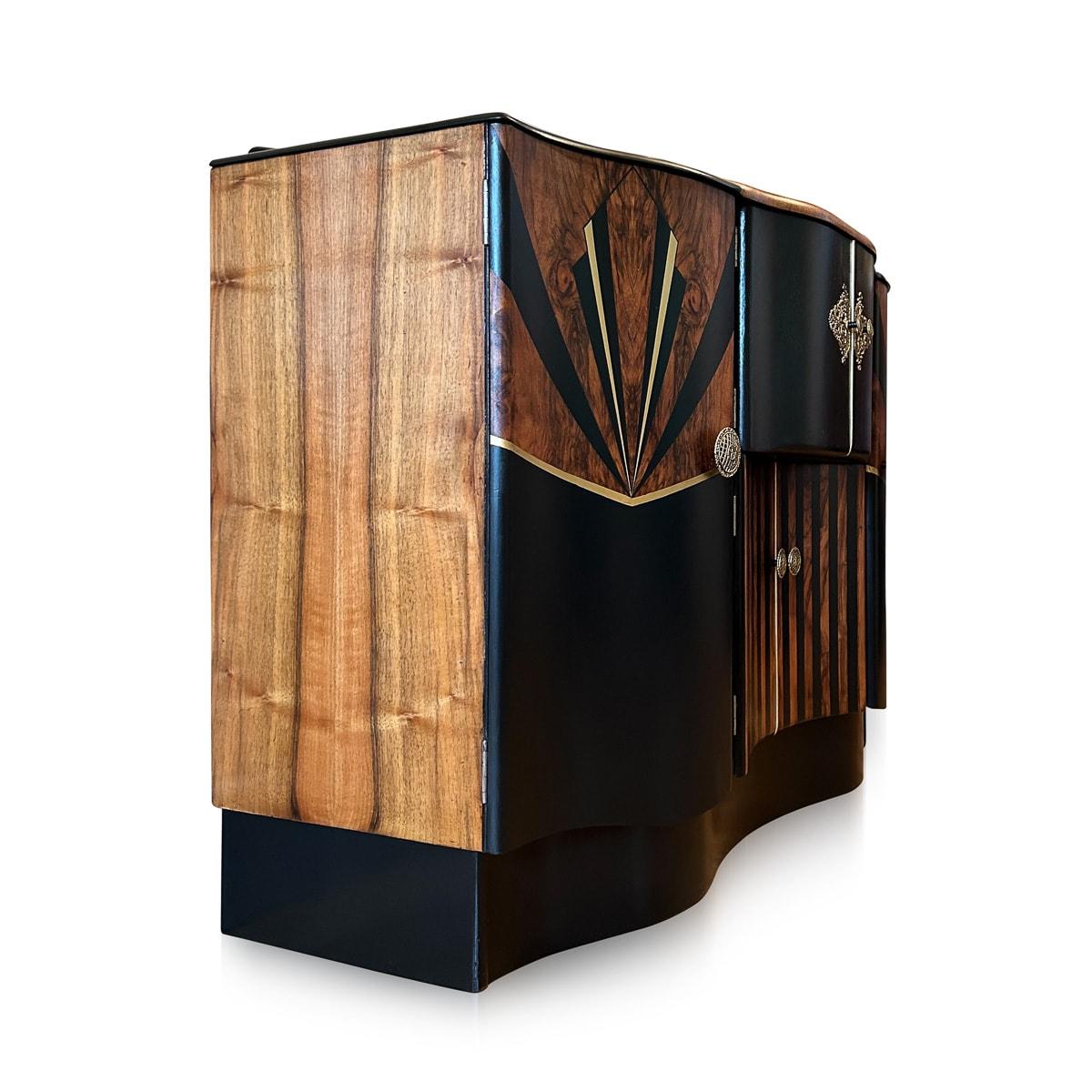 Art Deco Style Hand Painted Walnut Veneered Cocktail Bar Cabinet In Good Condition For Sale In Royal Tunbridge Wells, Kent