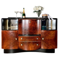 Vintage Art Deco Style Hand Painted Walnut Veneered Cocktail Bar Cabinet