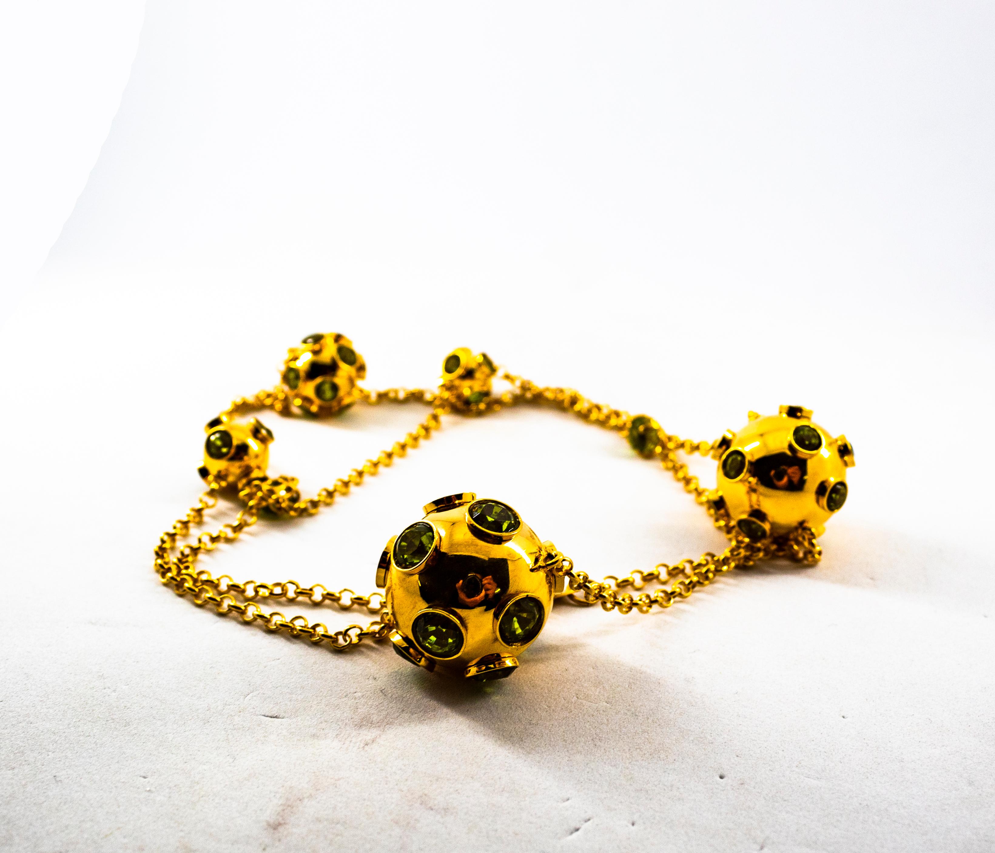Handgefertigte Gelbgold-Tropfen-Halskette im Art-déco-Stil mit 30,50 Karat Peridot in Gelbgold im Angebot 5