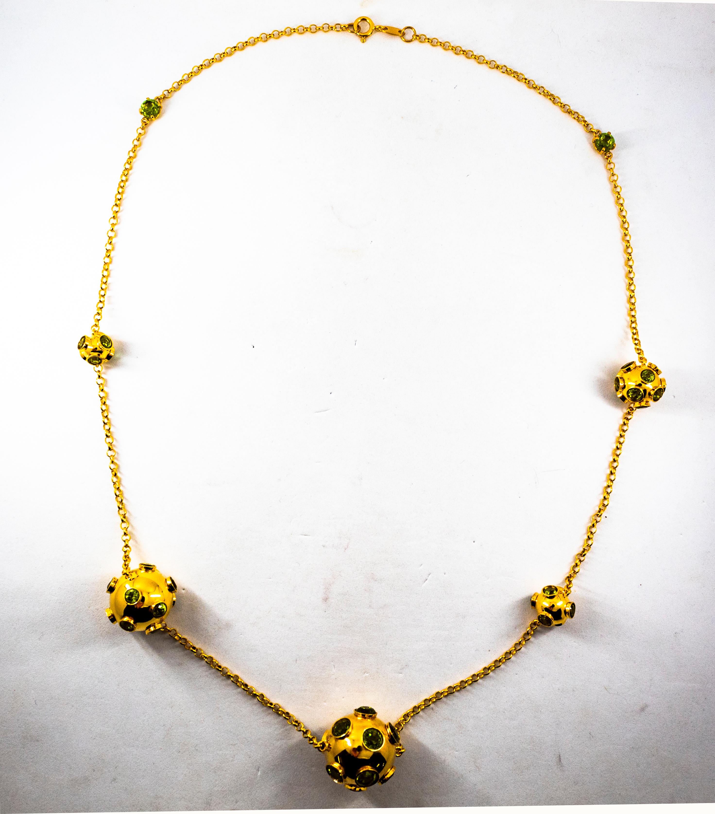 da uomo o donna Collana a goccia in oro giallo con peridoto da 30.50 carati realizzata a mano in stile Art Deco in vendita