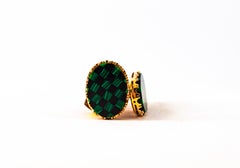 Art Deco Style Handcrafted 3.50 Carat Citrine Malachite Yellow Gold Cufflinks