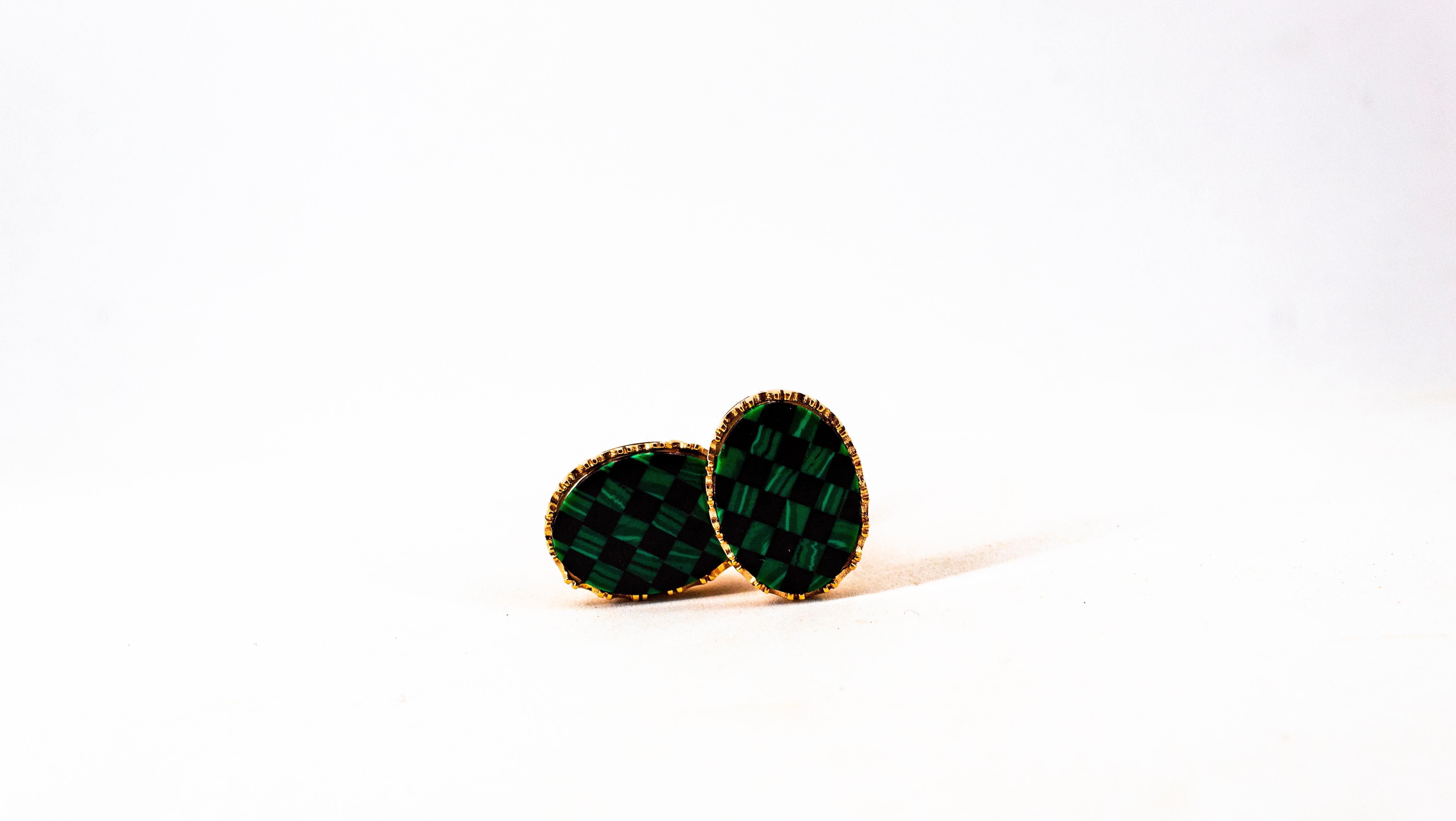 Art Deco Style Handcrafted 3.50 Carat Citrine Malachite Yellow Gold Cufflinks For Sale 1