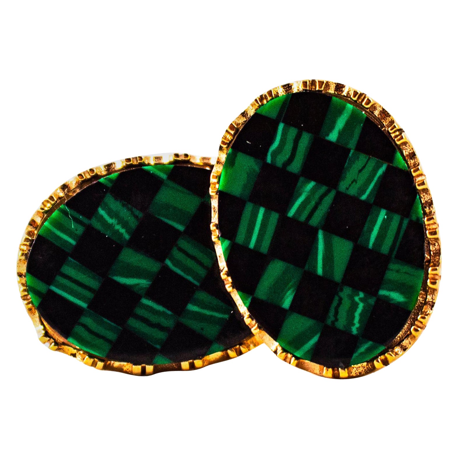 Art Deco Style Handcrafted 3.50 Carat Citrine Malachite Yellow Gold Cufflinks For Sale