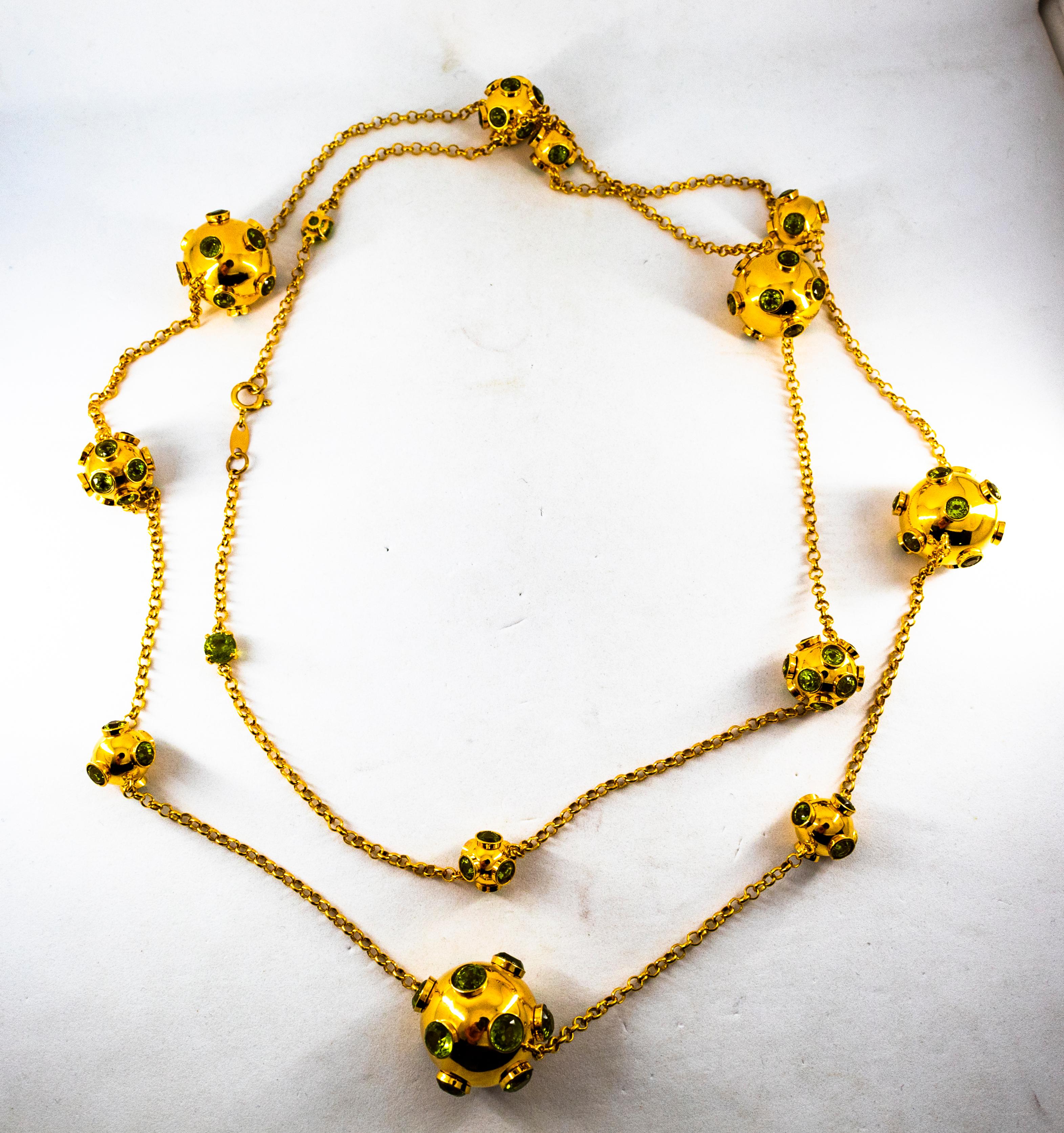 Handgefertigte Gelbgold-Tropfen-Halskette im Art-déco-Stil mit 50.00 Karat Peridot in Gelbgold im Angebot 5