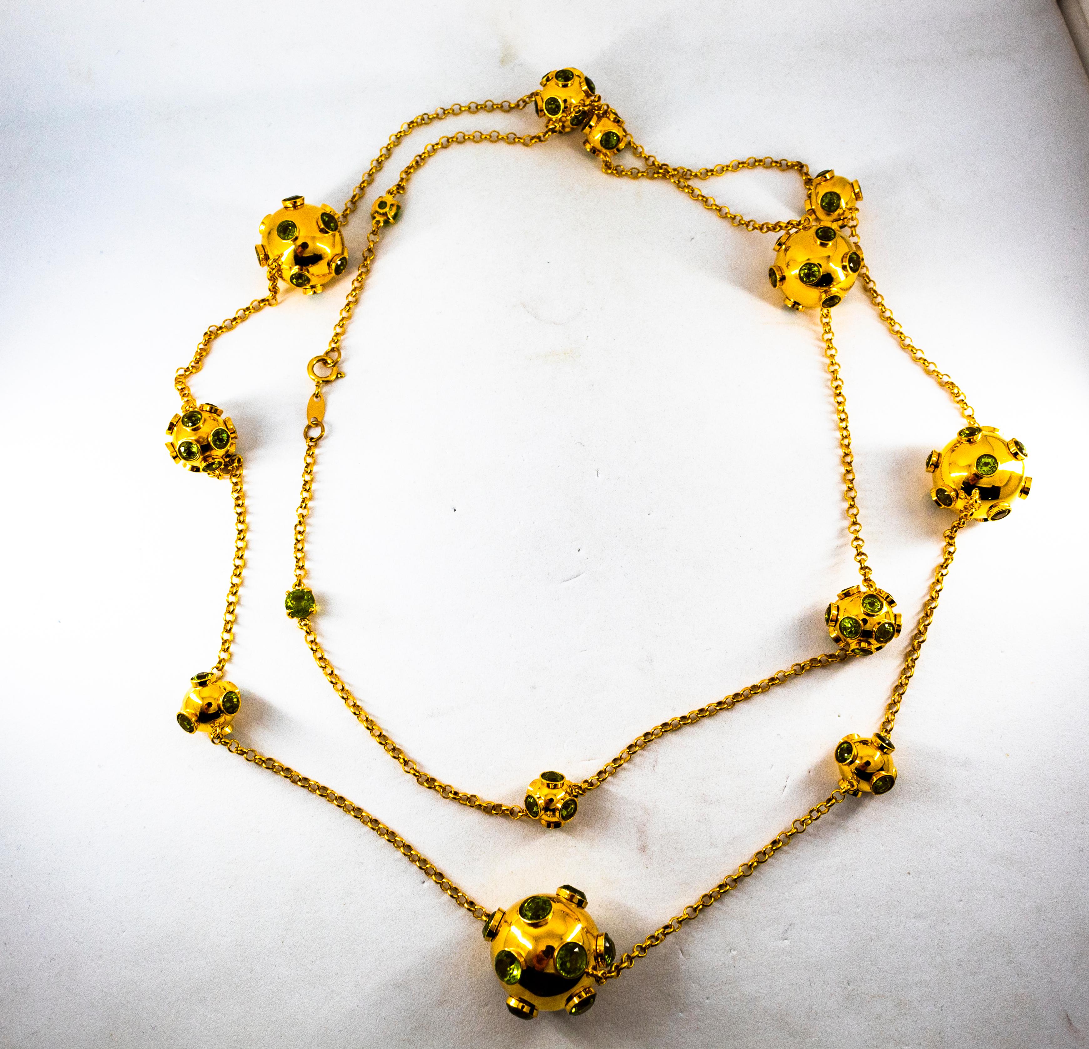 Handgefertigte Gelbgold-Tropfen-Halskette im Art-déco-Stil mit 50.00 Karat Peridot in Gelbgold im Angebot 6