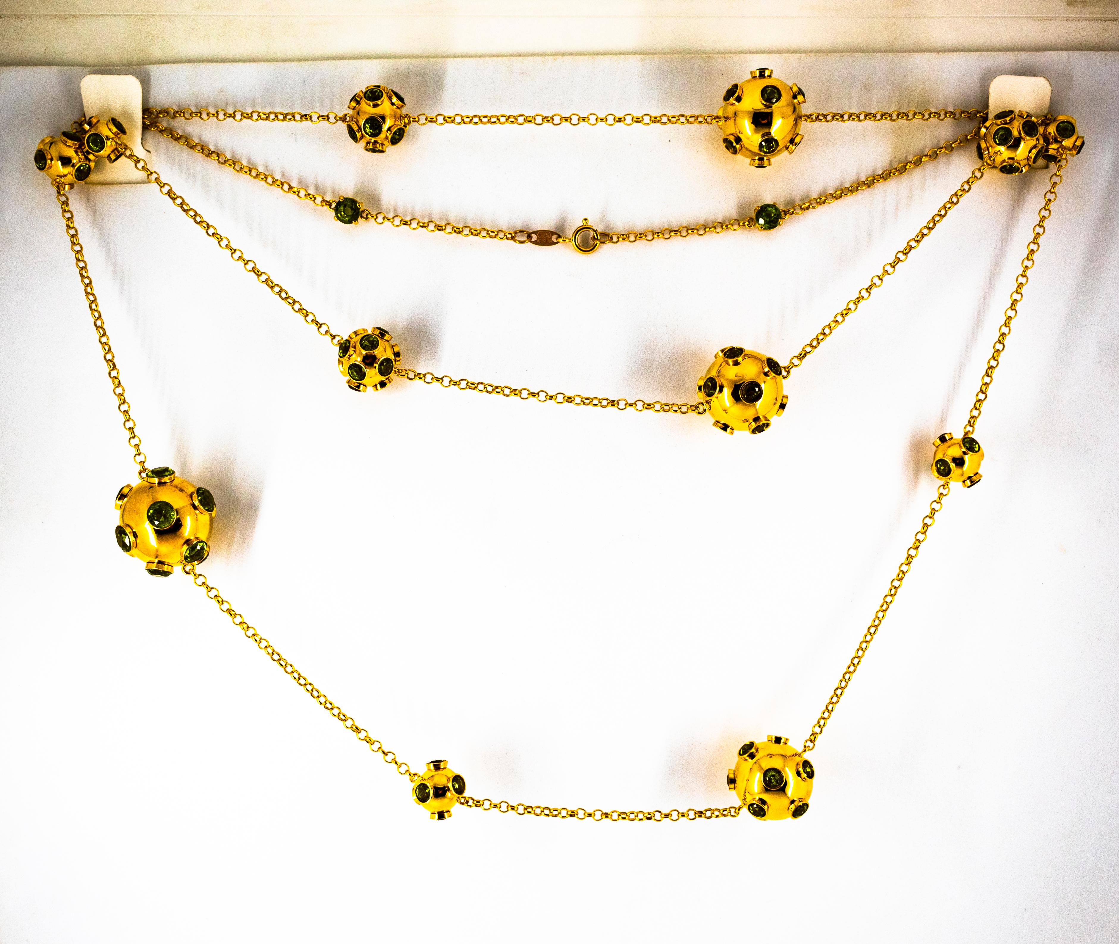 Handgefertigte 50,00 Karat Peridot Gelbgold-Tropfen-Halskette im Art déco-Stil im Angebot 8
