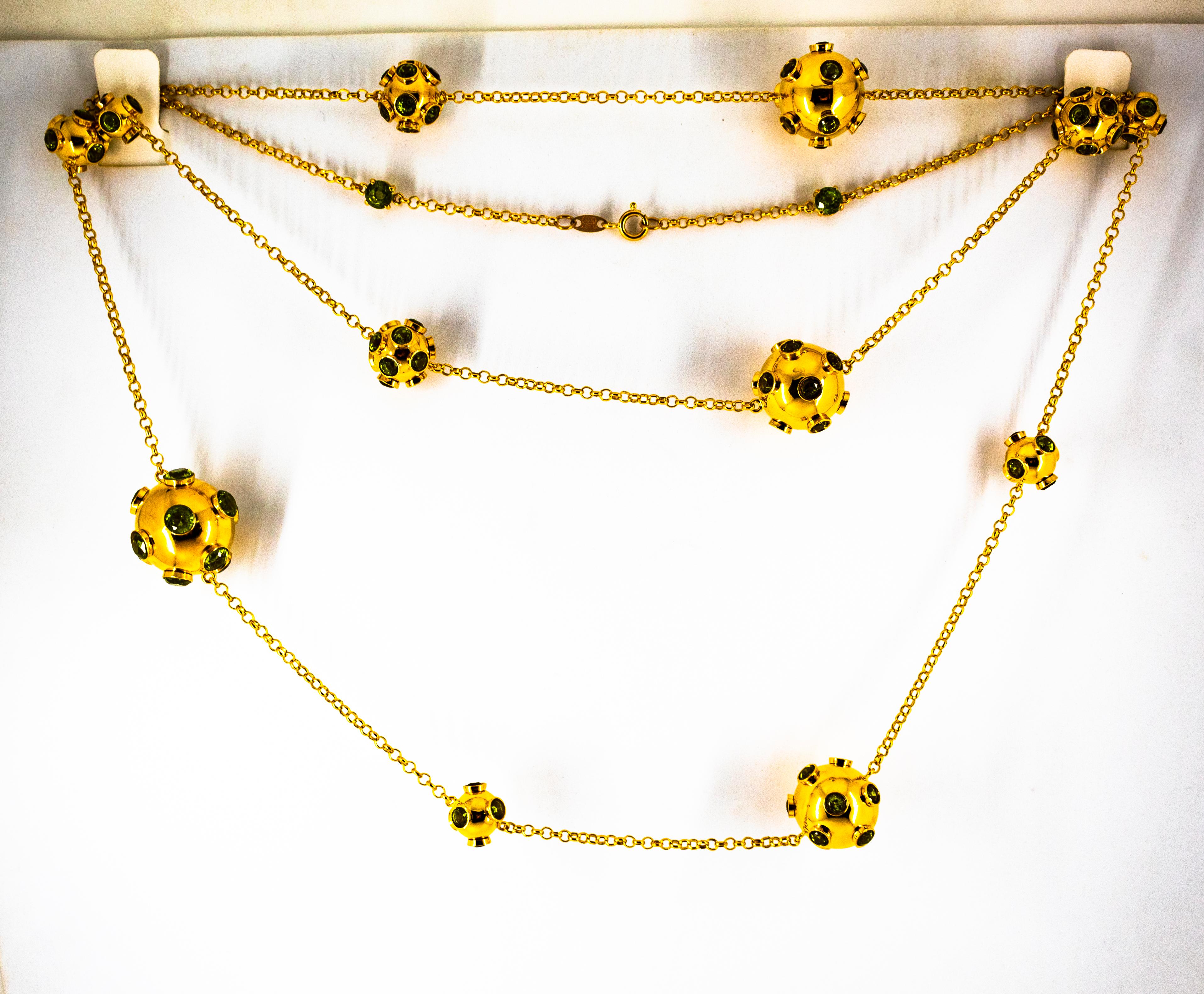 Handgefertigte Gelbgold-Tropfen-Halskette im Art-déco-Stil mit 50.00 Karat Peridot in Gelbgold im Angebot 9