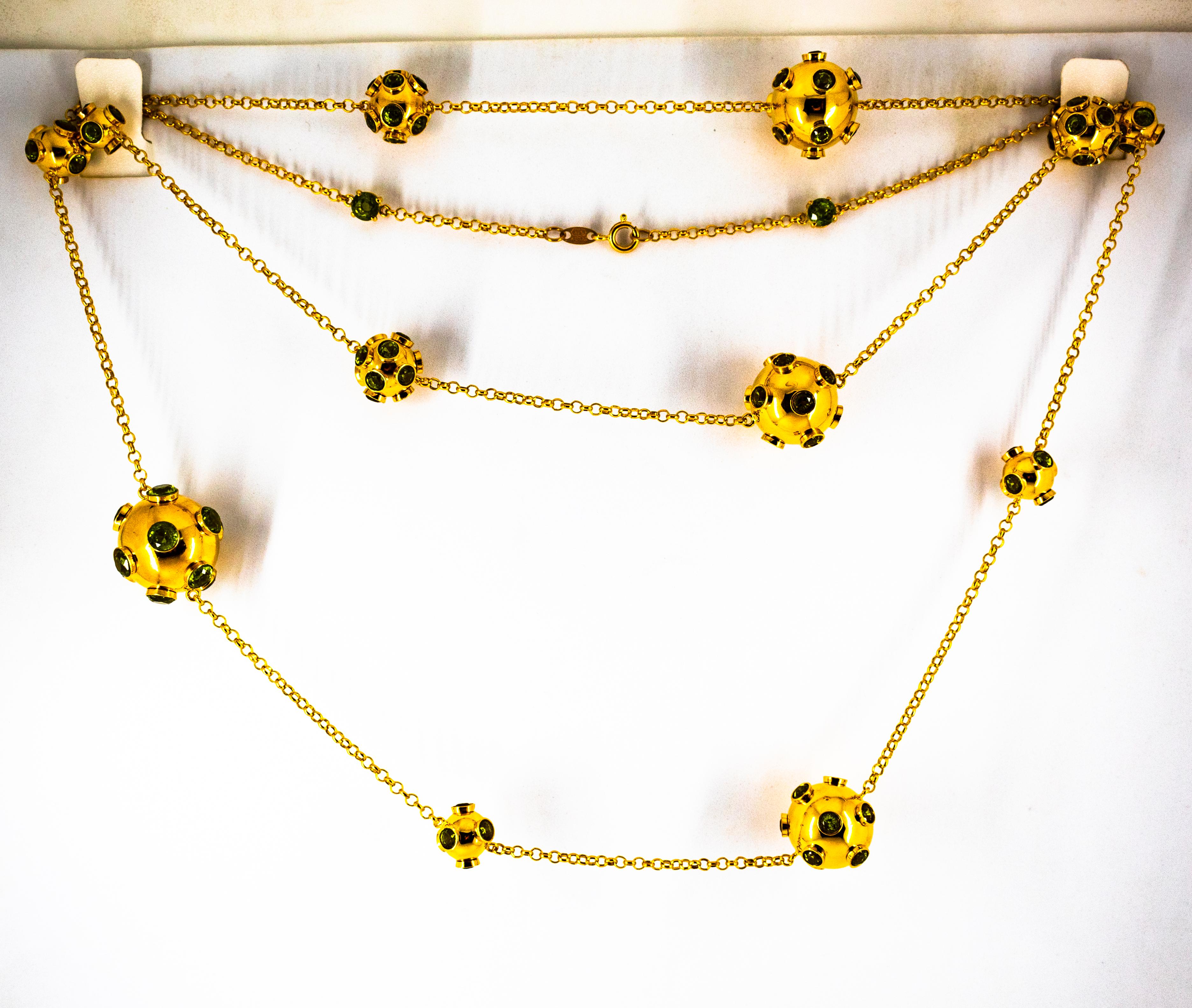 Handgefertigte Gelbgold-Tropfen-Halskette im Art-déco-Stil mit 50.00 Karat Peridot in Gelbgold im Angebot 10