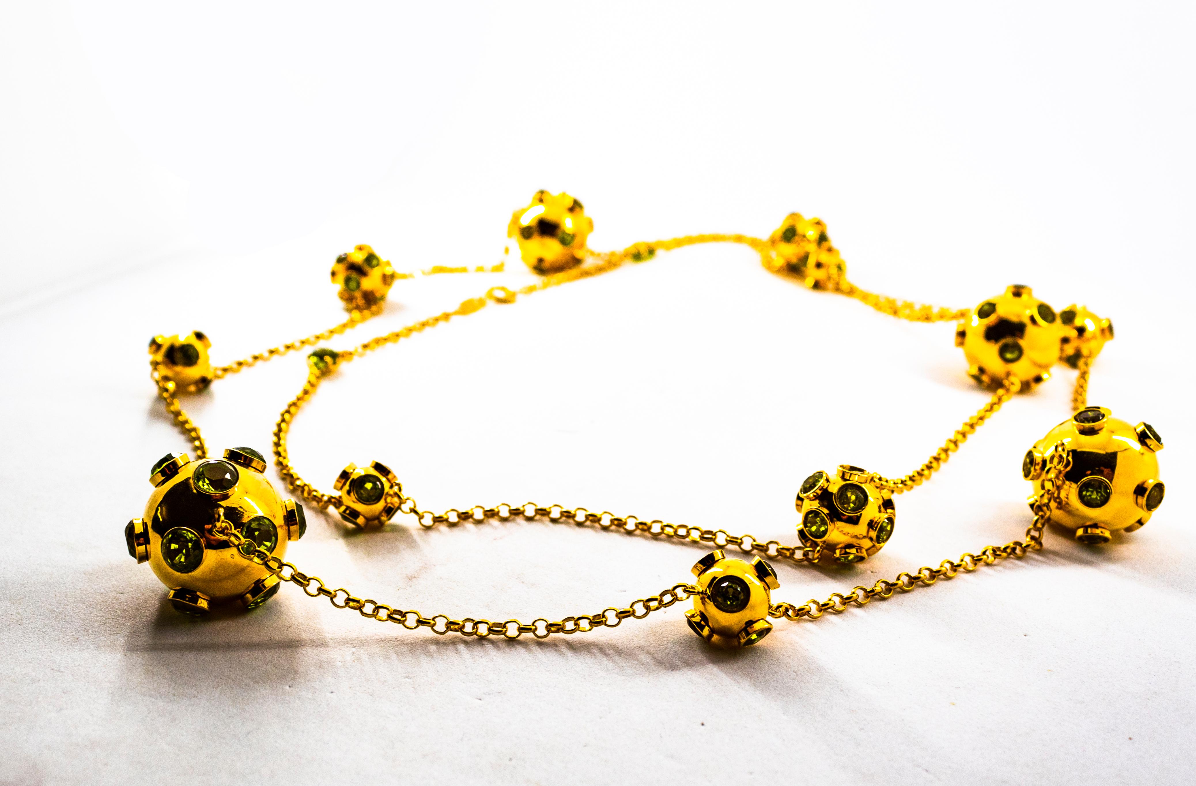 Handgefertigte 50,00 Karat Peridot Gelbgold-Tropfen-Halskette im Art déco-Stil im Zustand „Neu“ im Angebot in Naples, IT