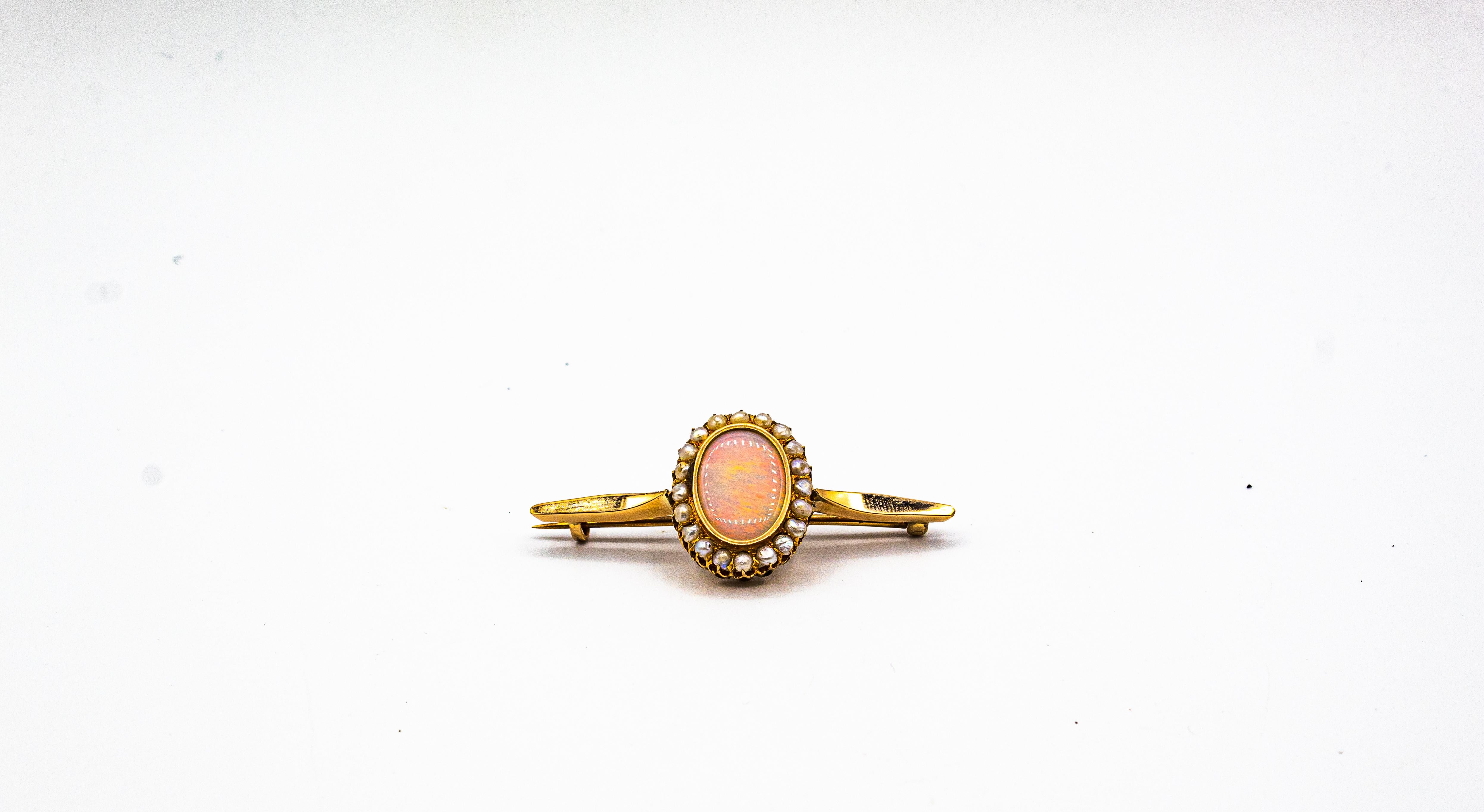 Art Deco Style Handcrafted 6.30 Carat Oval Cut Opal Pearl Yellow Gold Brooch For Sale 4