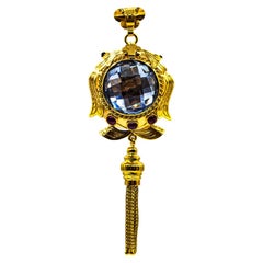 Collar Colgante Estilo Art Decó Hecho a Mano Topacio Azul Rubí Oro Amarillo