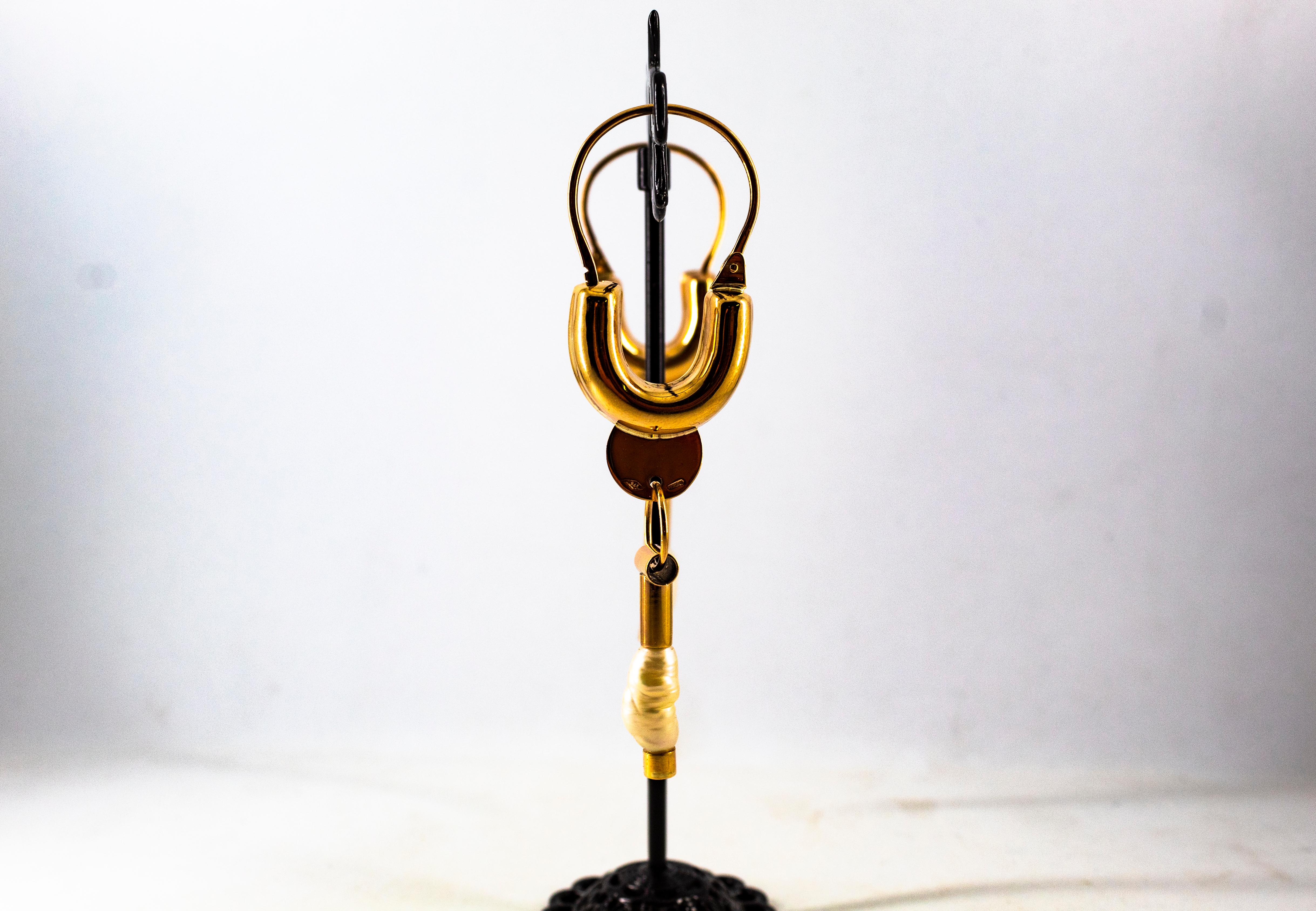 Orecchini a goccia in oro giallo con perle coltivate, in stile Art Deco, realizzati a mano. 5