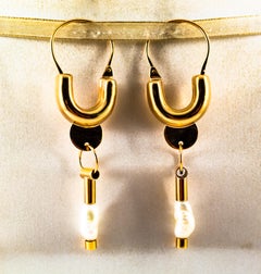 Boucles d'oreilles à levier en or jaune et perles de culture de style Art Déco, réalisées à la main