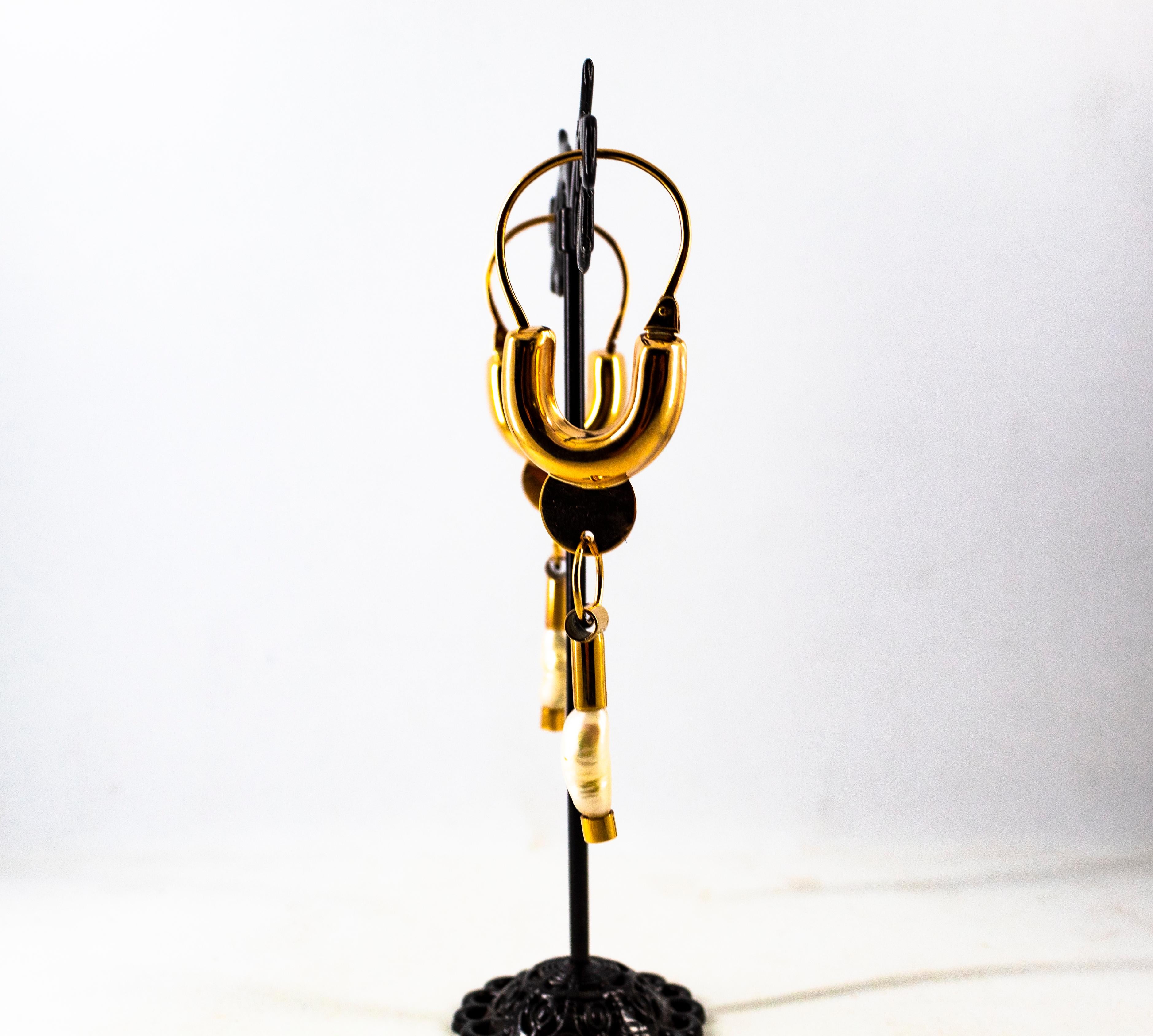 Orecchini a goccia in oro giallo con perle coltivate, in stile Art Deco, realizzati a mano. 2