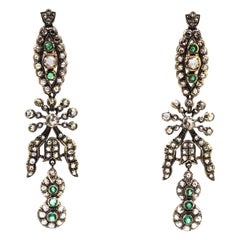 Orecchini artigianali in stile Art Deco con diamante bianco smeraldo taglio rosa in oro giallo