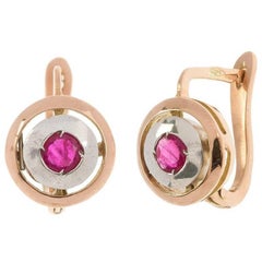 Antique Art Deco Style Handcrafted Italian Rose Gold Ruby Drop Earrings