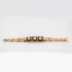 Bracelet de style Art déco, fabriqué à la main, avec opale, diamants, corail, onyx et or jaune