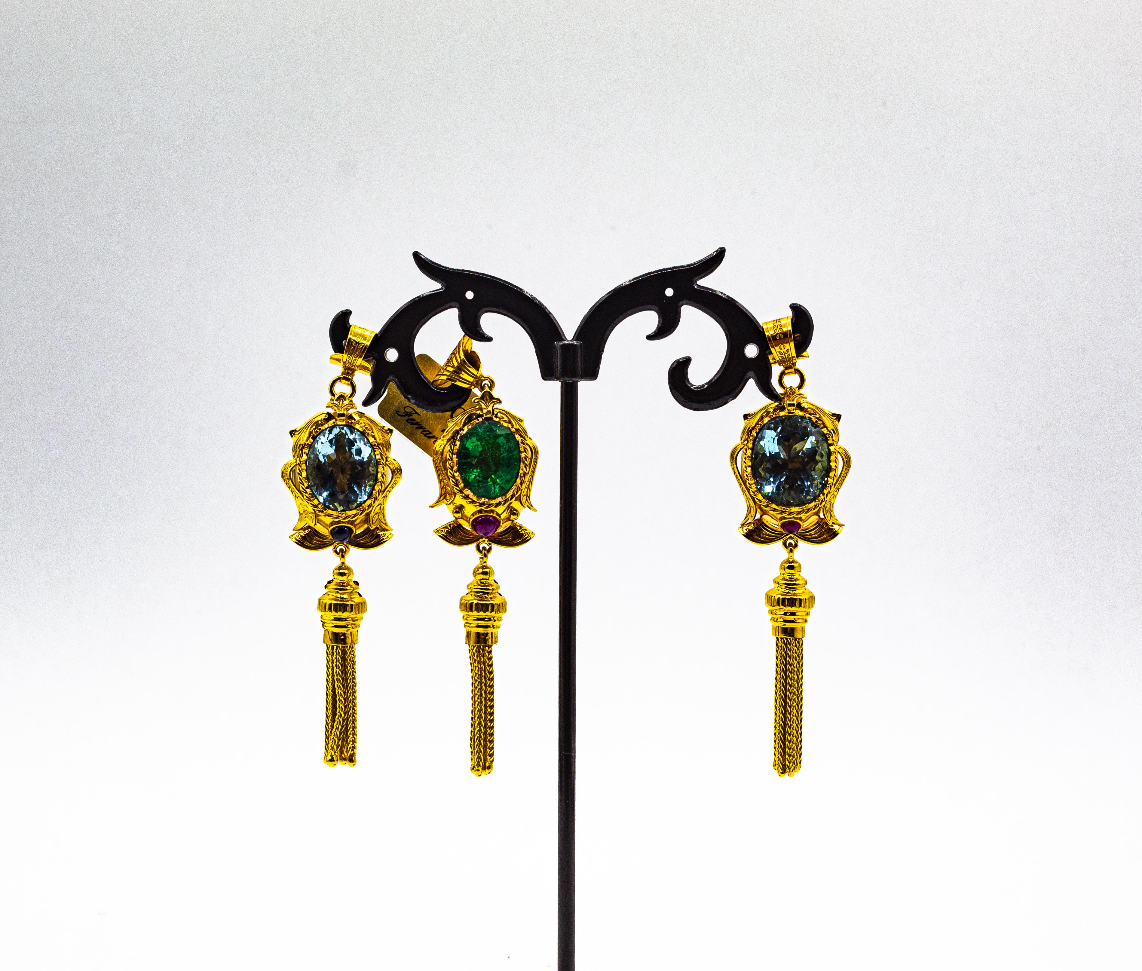 Art Deco Stil Handgefertigte Rubin-Blau-Topas-Gelbgold-Anhänger-Halskette im Angebot 4
