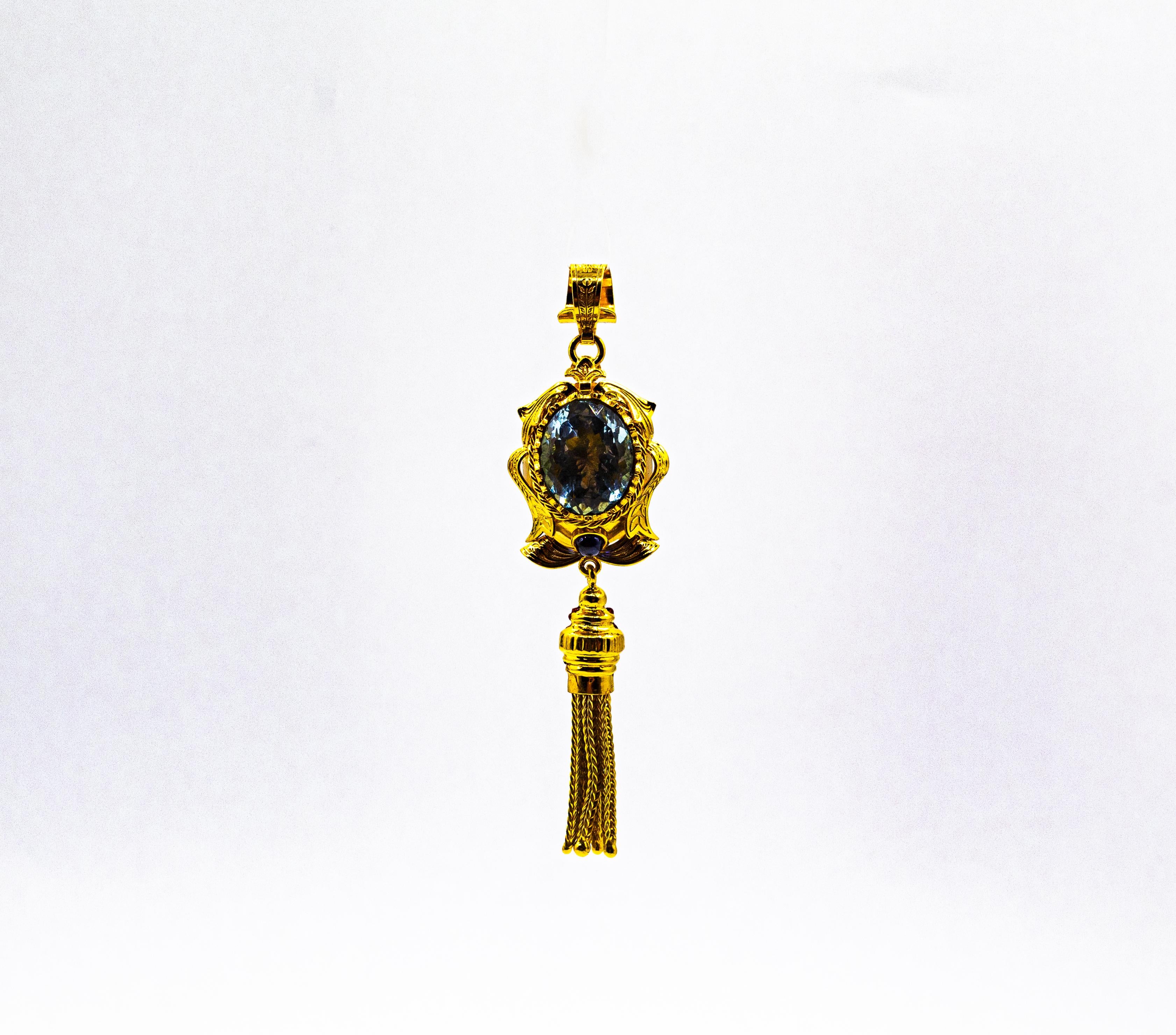 Art Deco Stil Handgefertigte Rubin-Blau-Topas-Gelbgold-Anhänger-Halskette im Angebot 5