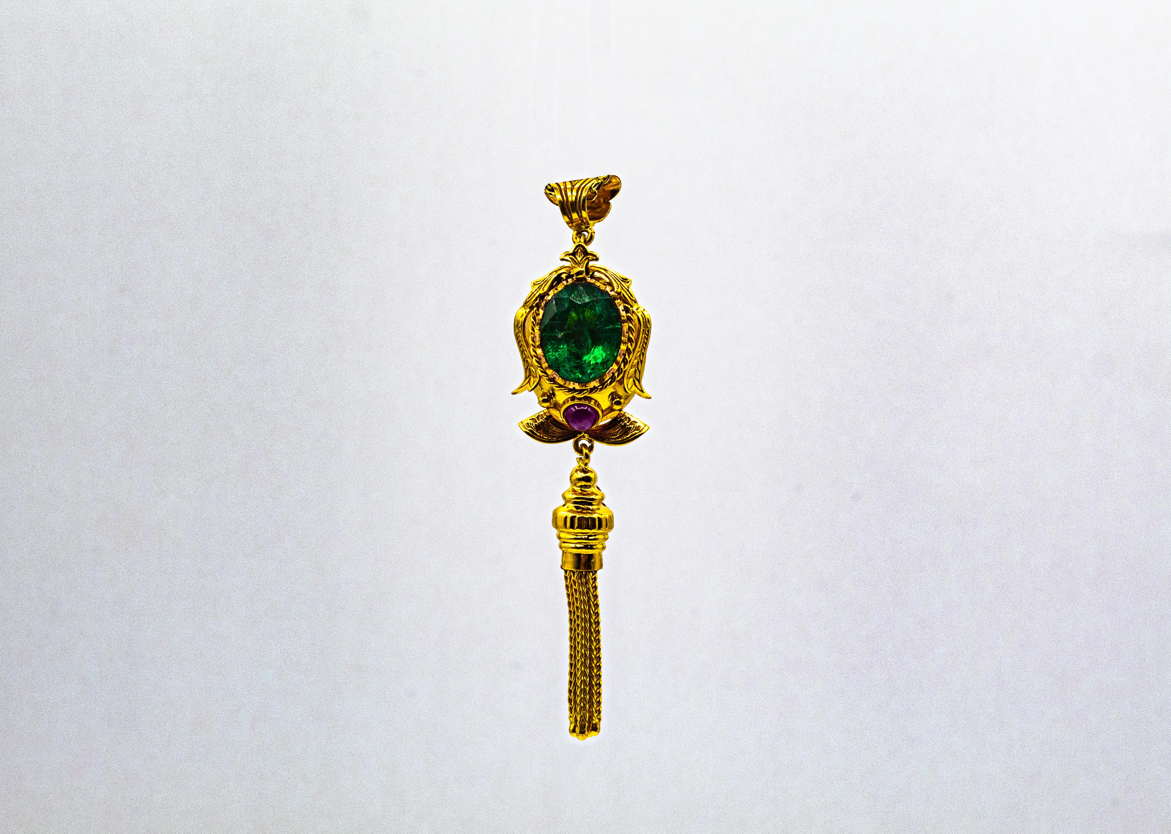 Art Deco Stil Handgefertigte Rubin-Blau-Topas-Gelbgold-Anhänger-Halskette im Angebot 7