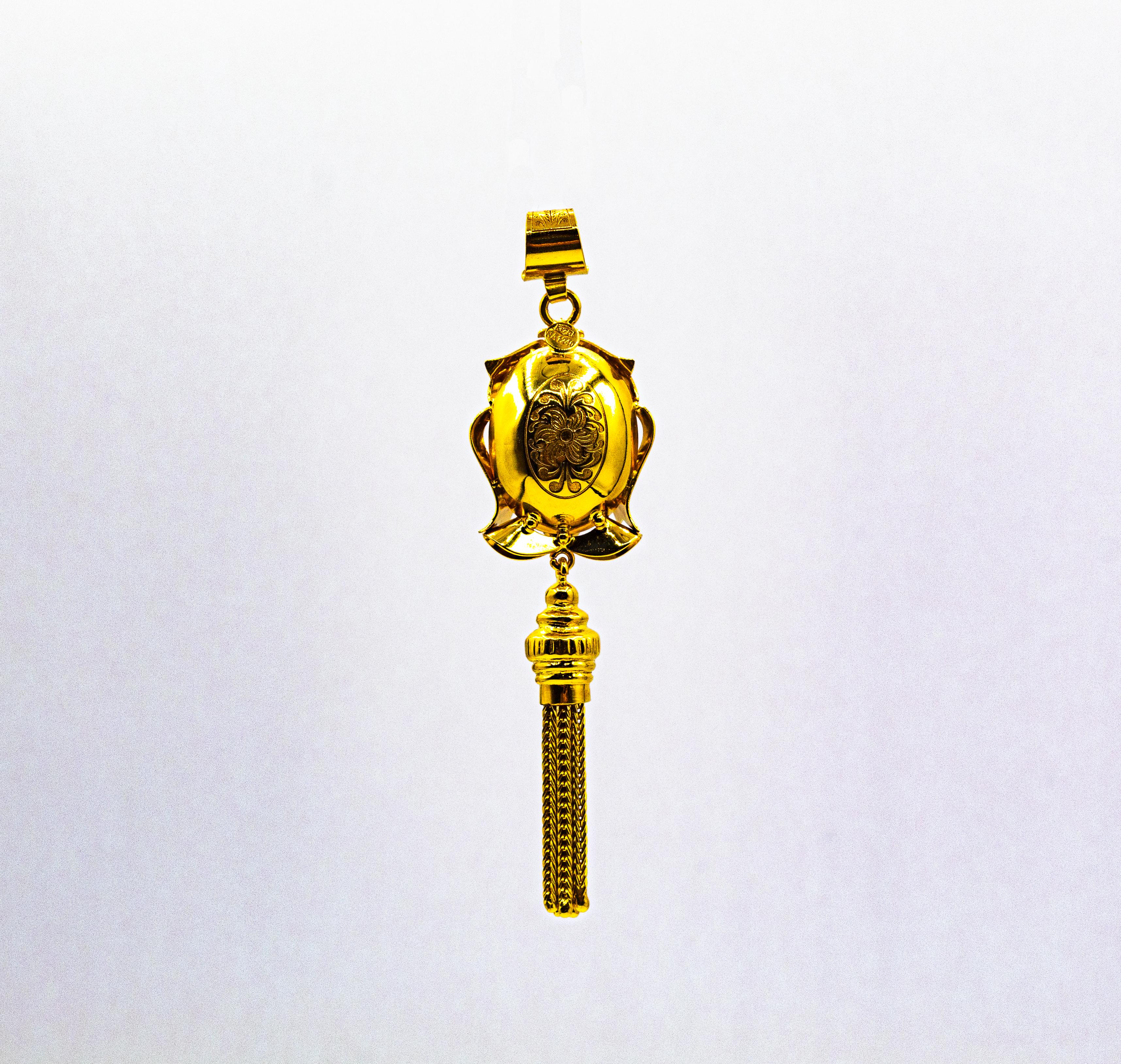 Art Deco Stil Handgefertigte Rubin-Blau-Topas-Gelbgold-Anhänger-Halskette (Cabochon) im Angebot