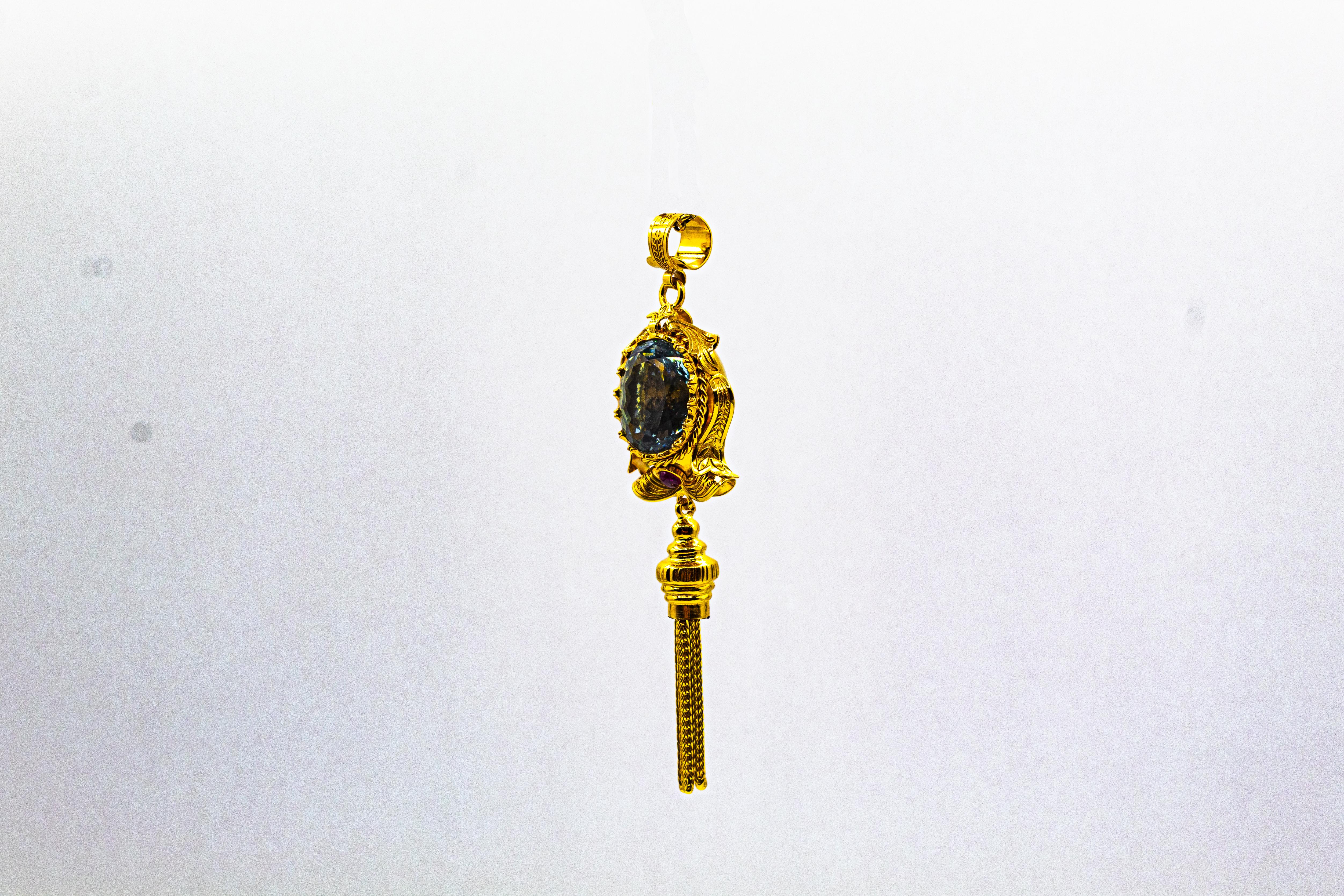 Art Deco Stil Handgefertigte Rubin-Blau-Topas-Gelbgold-Anhänger-Halskette im Zustand „Neu“ im Angebot in Naples, IT