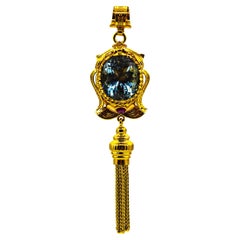 Art Deco Stil Handgefertigte Rubin-Blau-Topas-Gelbgold-Anhänger-Halskette