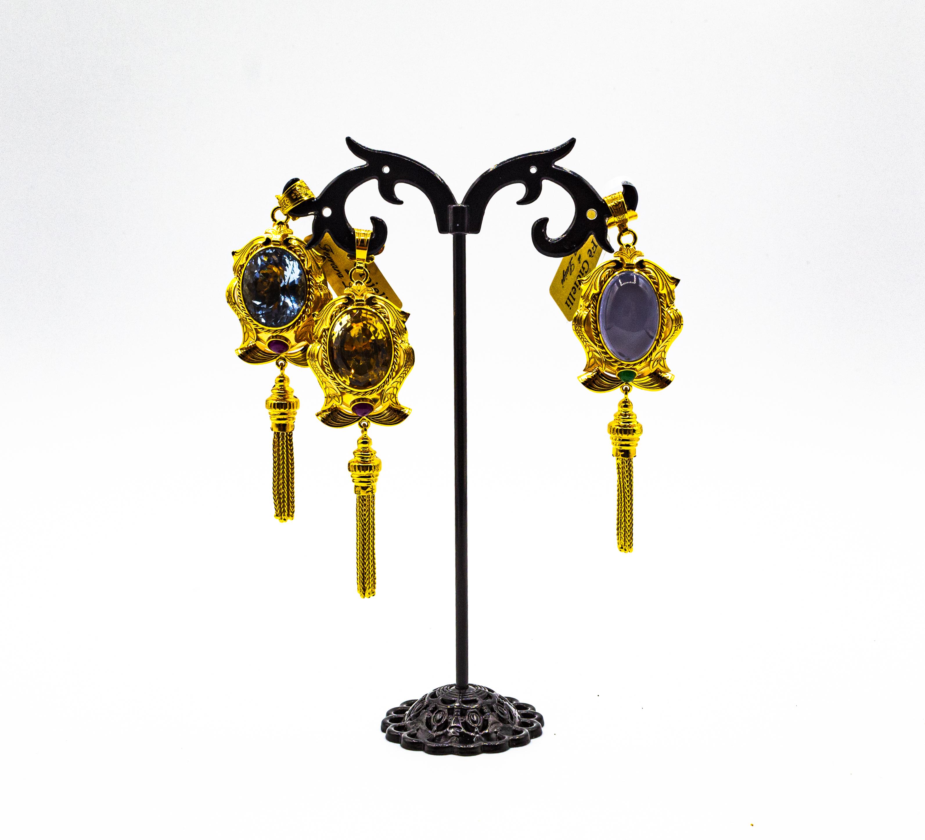 Art Deco Stil Handgefertigte Rubin Citrin Gelbgold Anhänger Halskette im Angebot 4