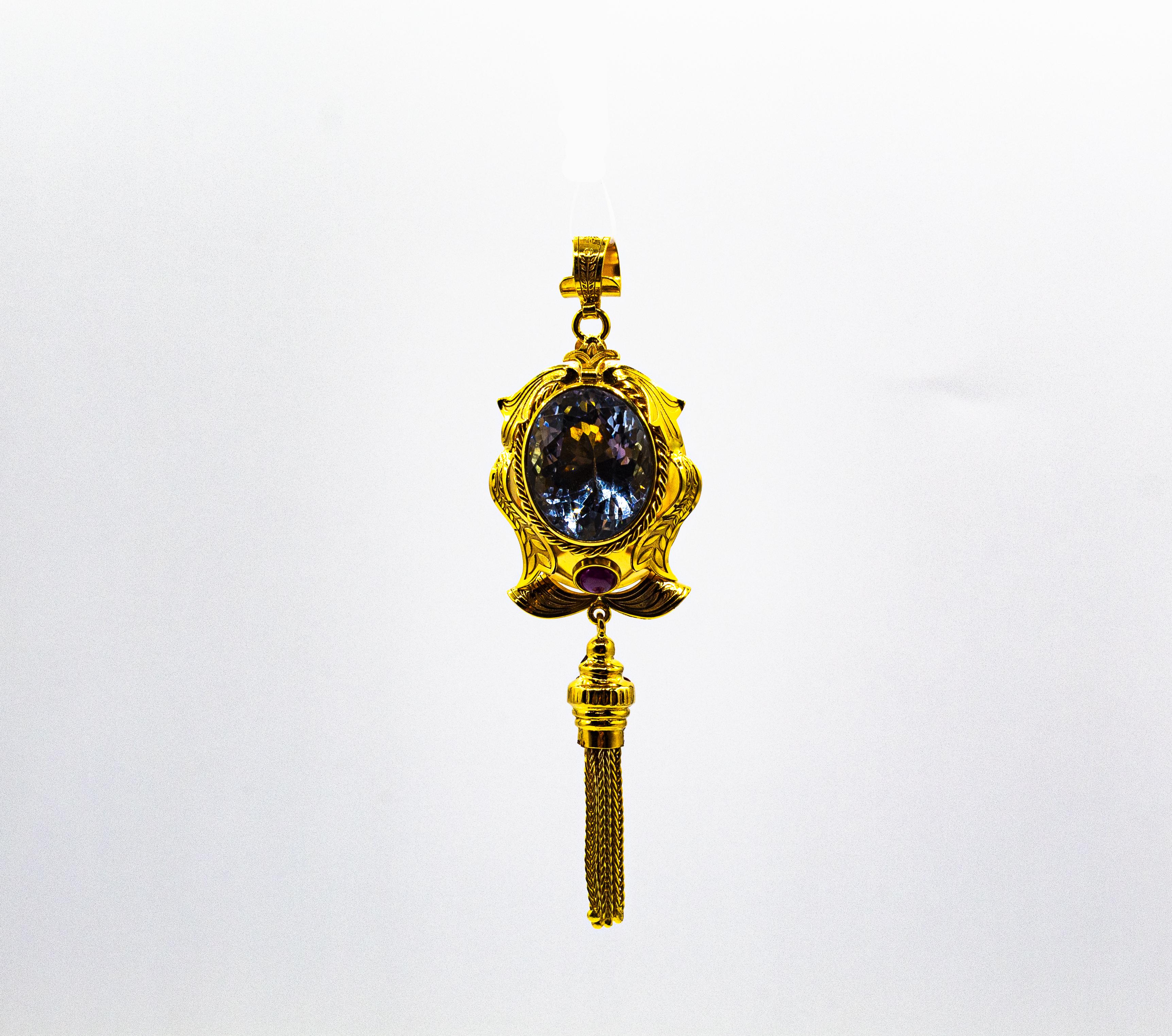 Art Deco Stil Handgefertigte Rubin Citrin Gelbgold Anhänger Halskette im Angebot 6