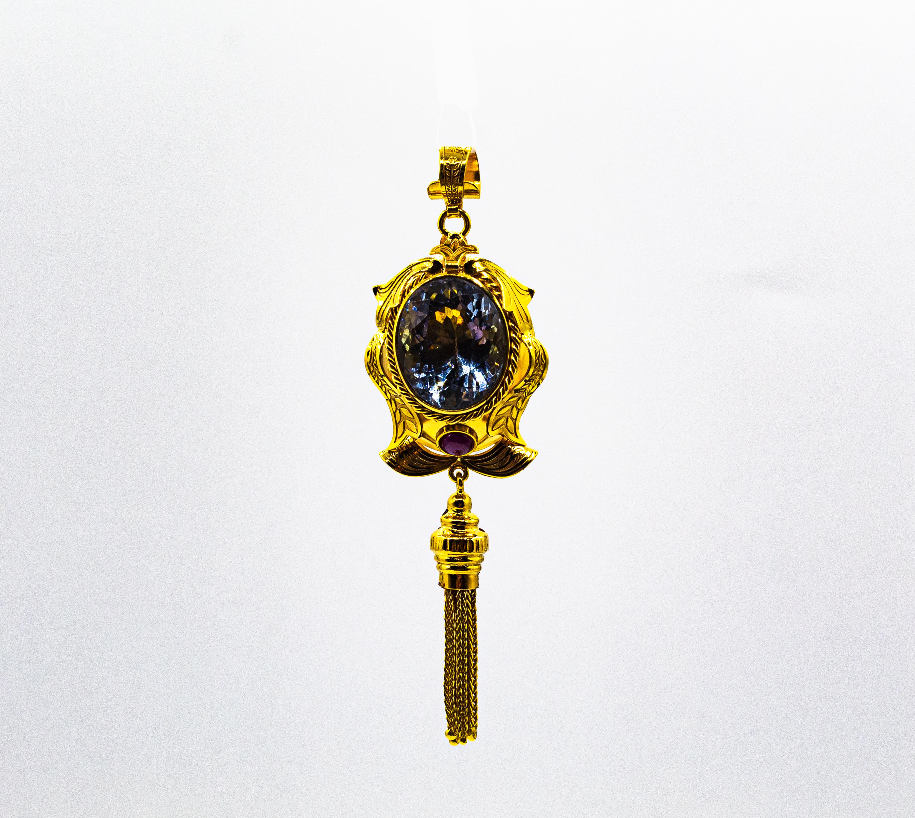 Art Deco Stil Handgefertigte Rubin Citrin Gelbgold Anhänger Halskette im Angebot 7