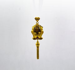 Art Deco Style Handcrafted Ruby Citrine Yellow Gold Pendant Necklace