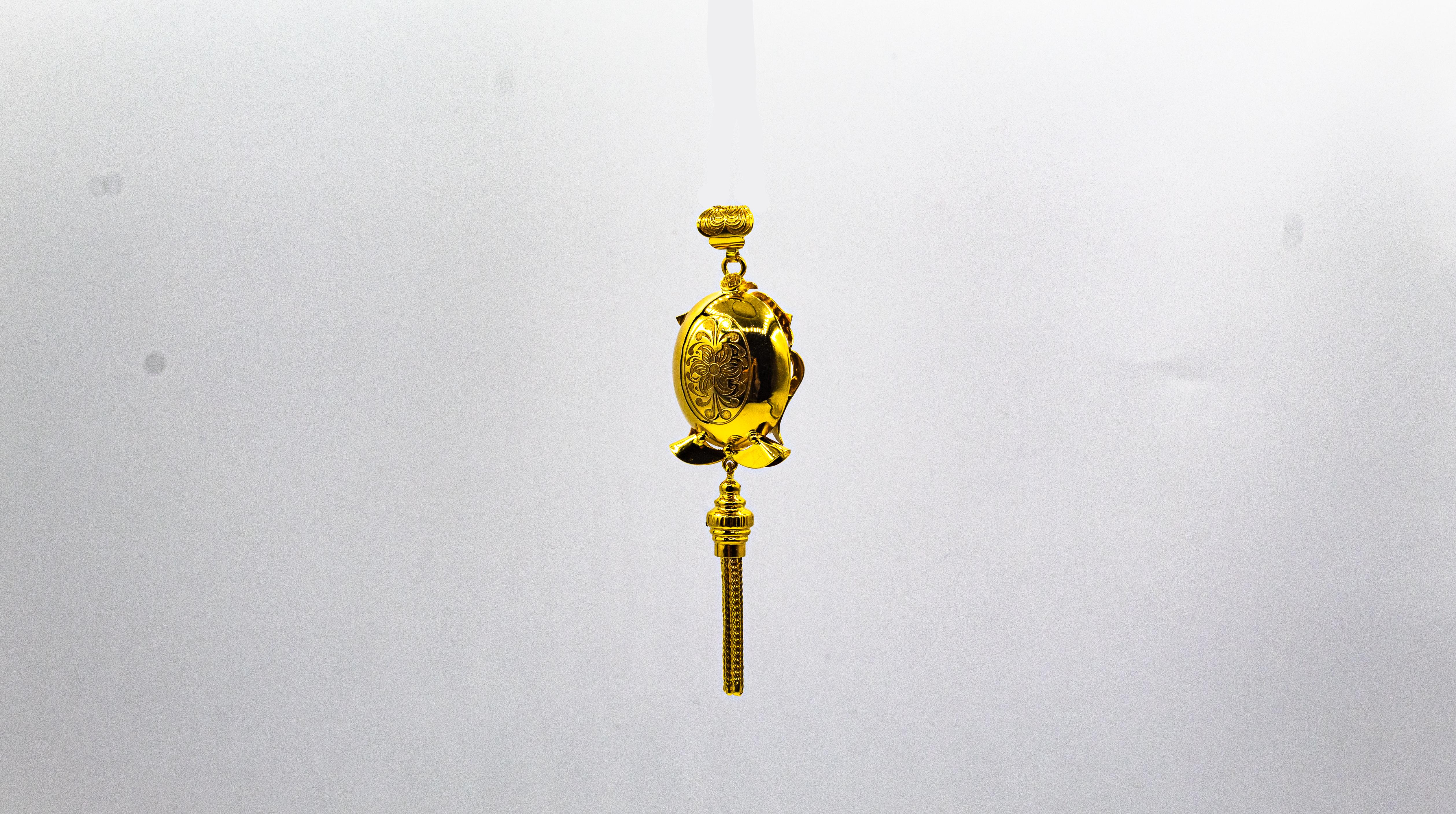 Art Deco Stil Handgefertigte Rubin Citrin Gelbgold Anhänger Halskette (Cabochon) im Angebot