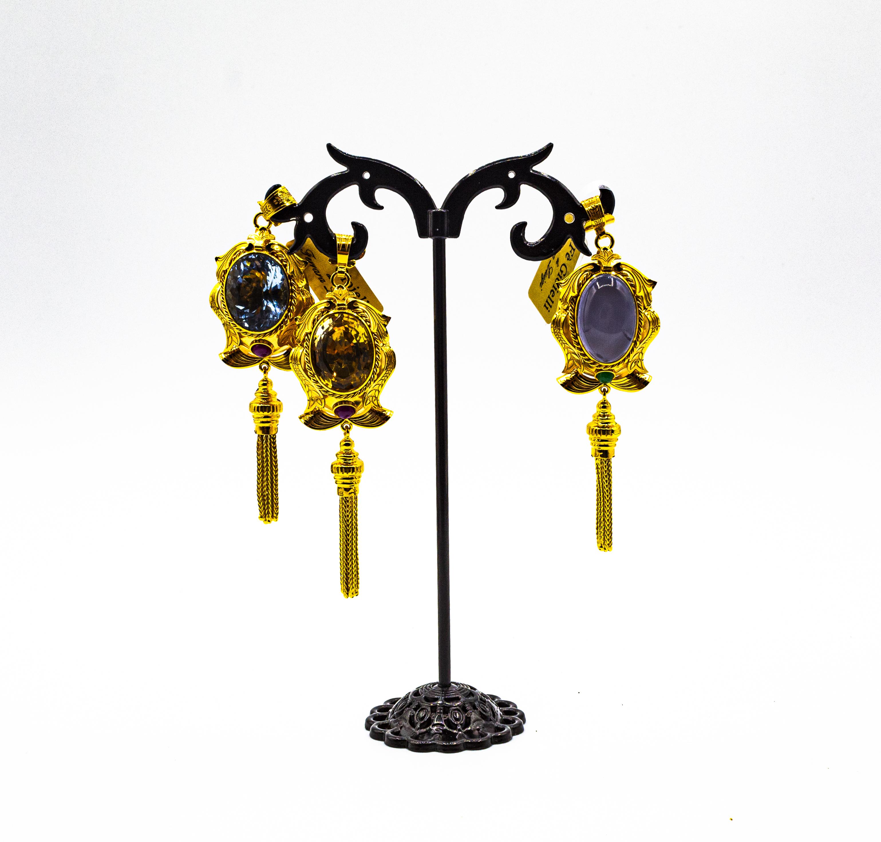 Art Deco Stil Handgefertigte Rubin Citrin Gelbgold Anhänger Halskette im Angebot 3
