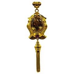 Handgefertigte Halskette im Art-déco-Stil mit Rubin-Citrin-Gelbgold-Anhänger