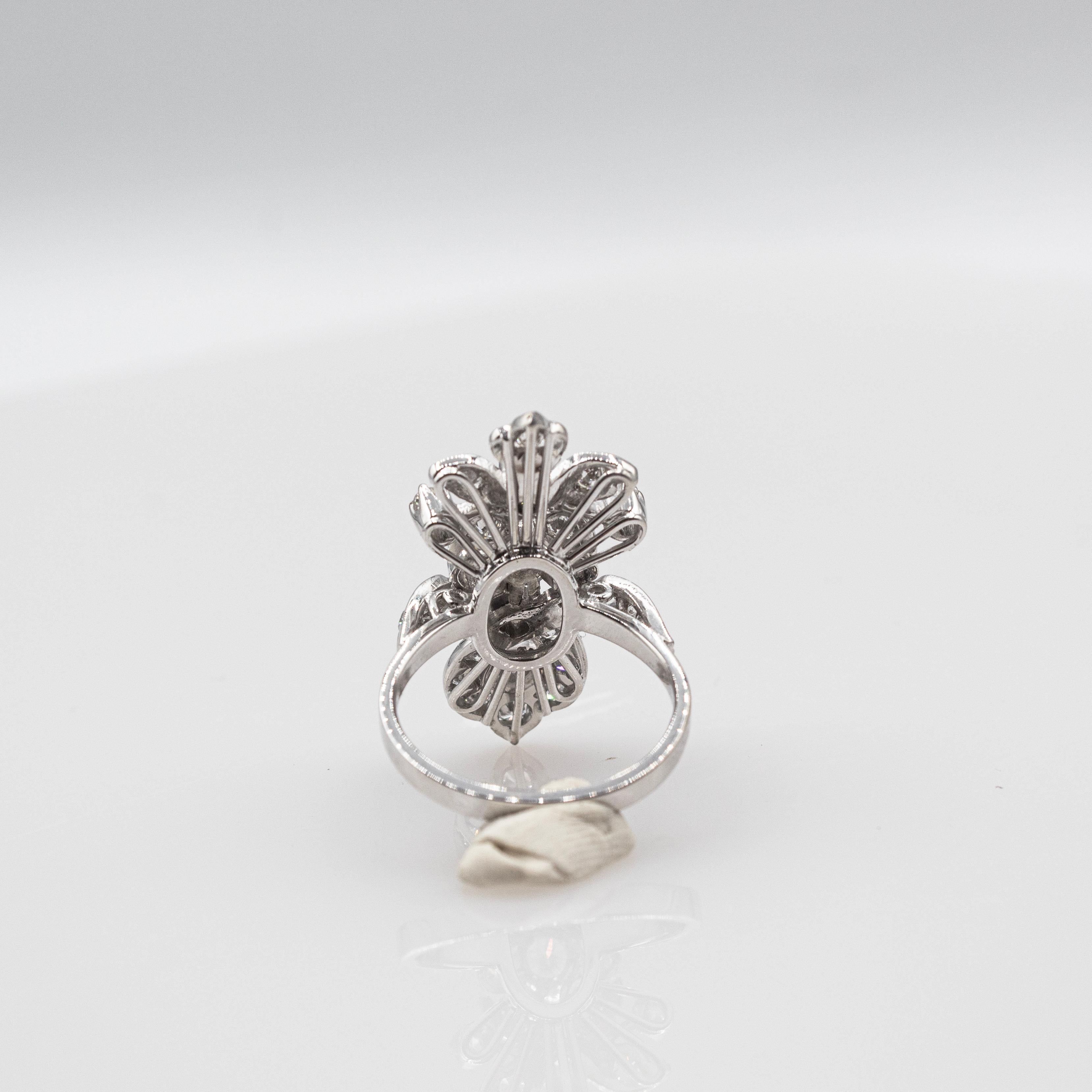 Art Deco Style Handcrafted White Brilliant Cut Diamond White Gold Cocktail Ring 8