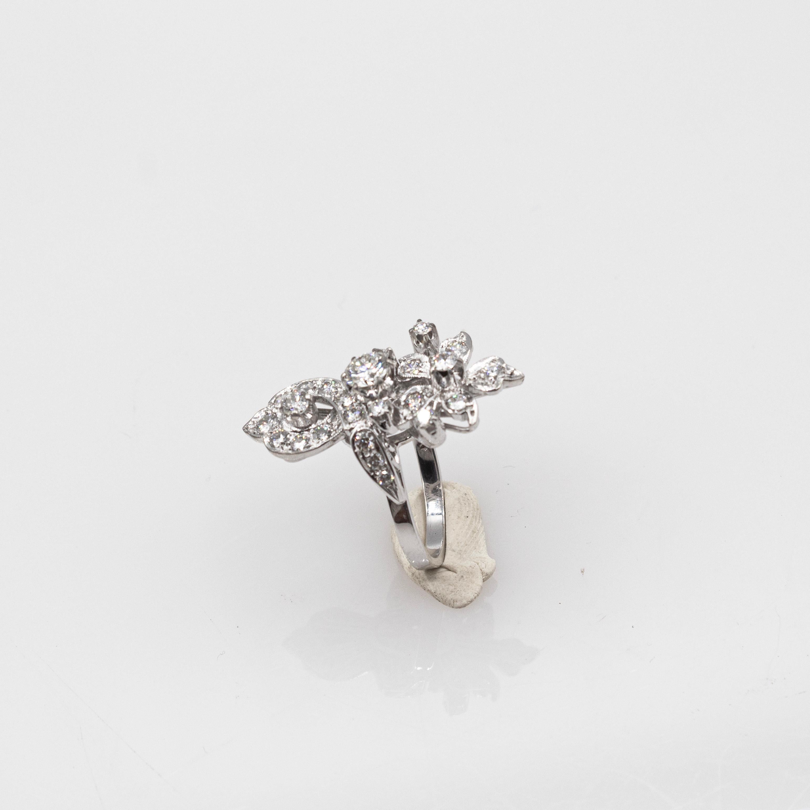 Art Deco Style Handcrafted White Brilliant Cut Diamond White Gold Cocktail Ring 2