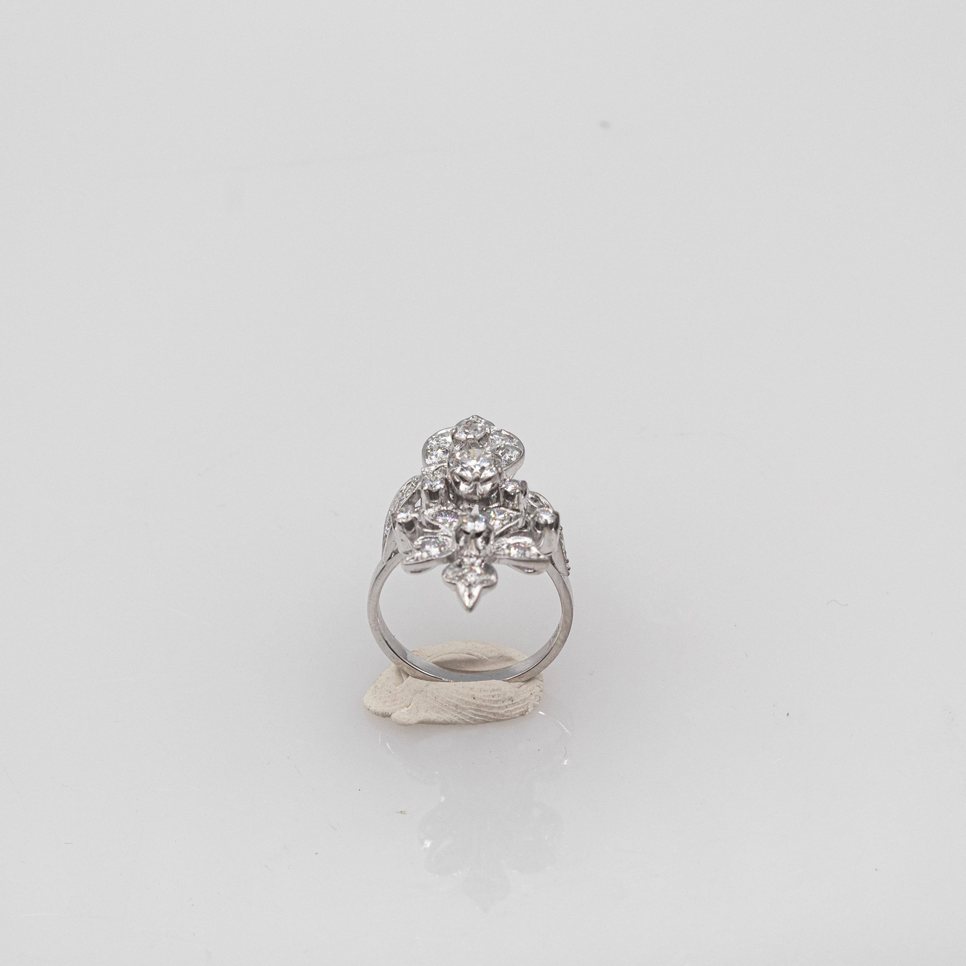 Art Deco Style Handcrafted White Brilliant Cut Diamond White Gold Cocktail Ring 3