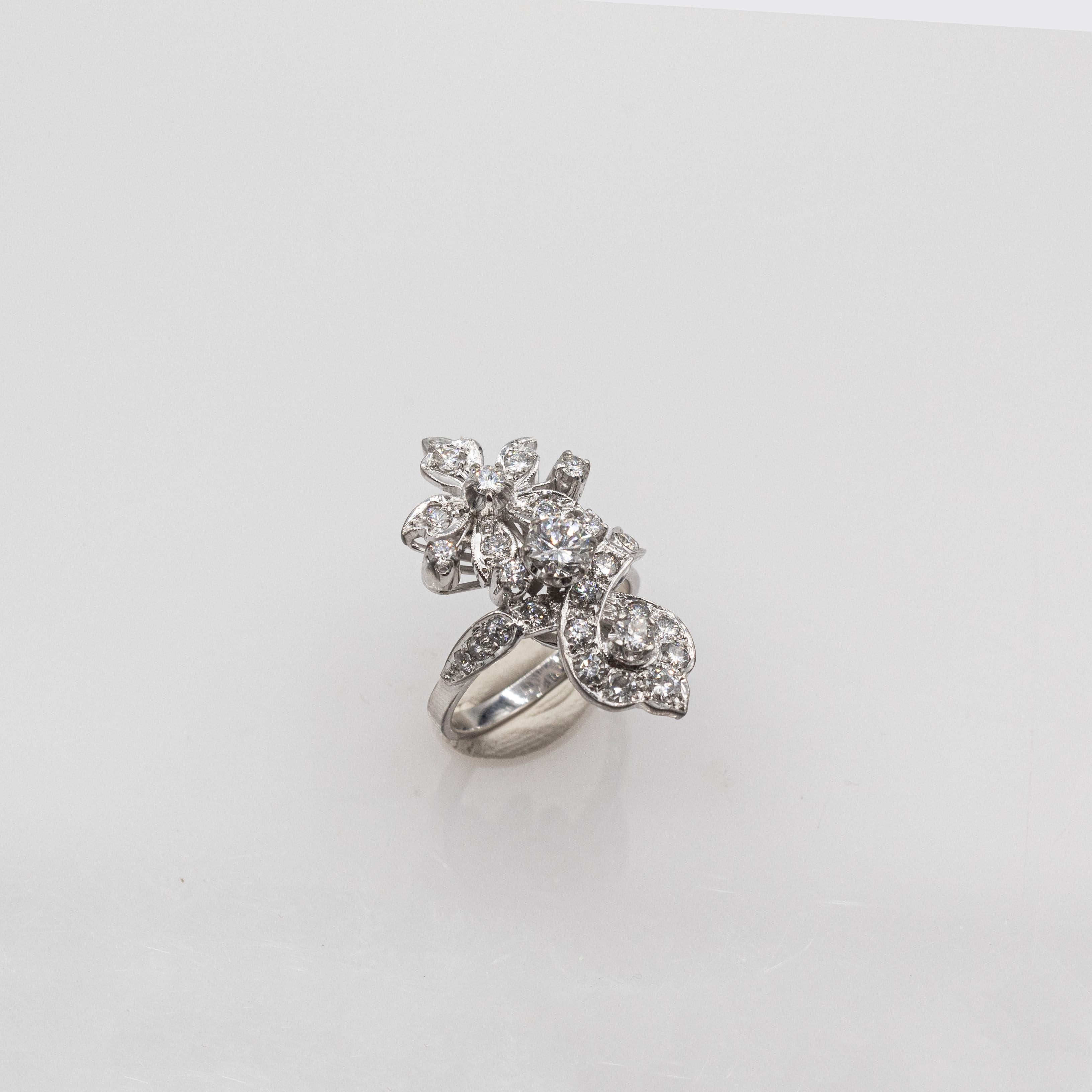Art Deco Style Handcrafted White Brilliant Cut Diamond White Gold Cocktail Ring 4