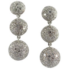 Boucles d'oreilles pendantes en or blanc avec diamant taillé en brillant, de style Art Déco, faites à la main