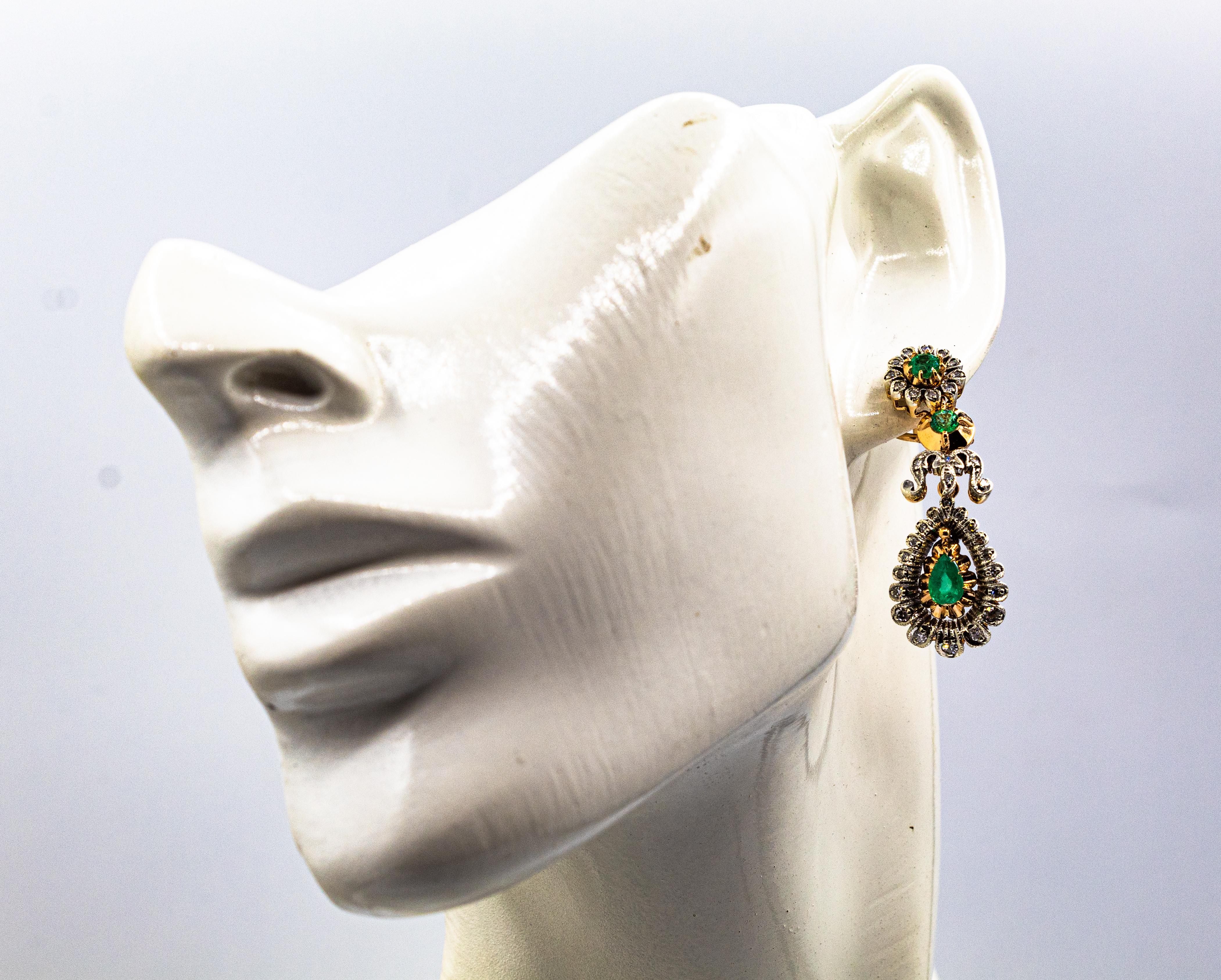 Art Deco Style Handcrafted White Diamond Emerald Yellow Gold Clip-on Earrings For Sale 5